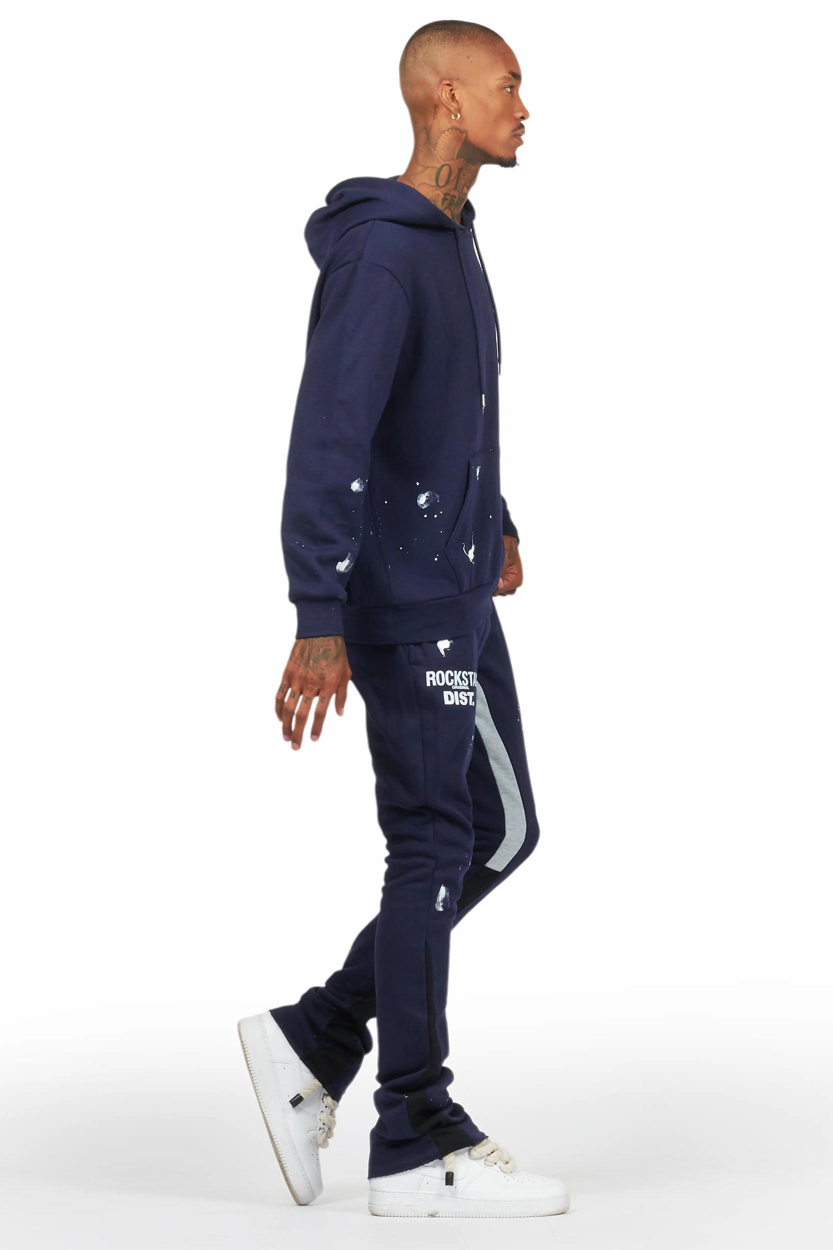Raffer Navy Hoodie Flare Track Set Male Product Image