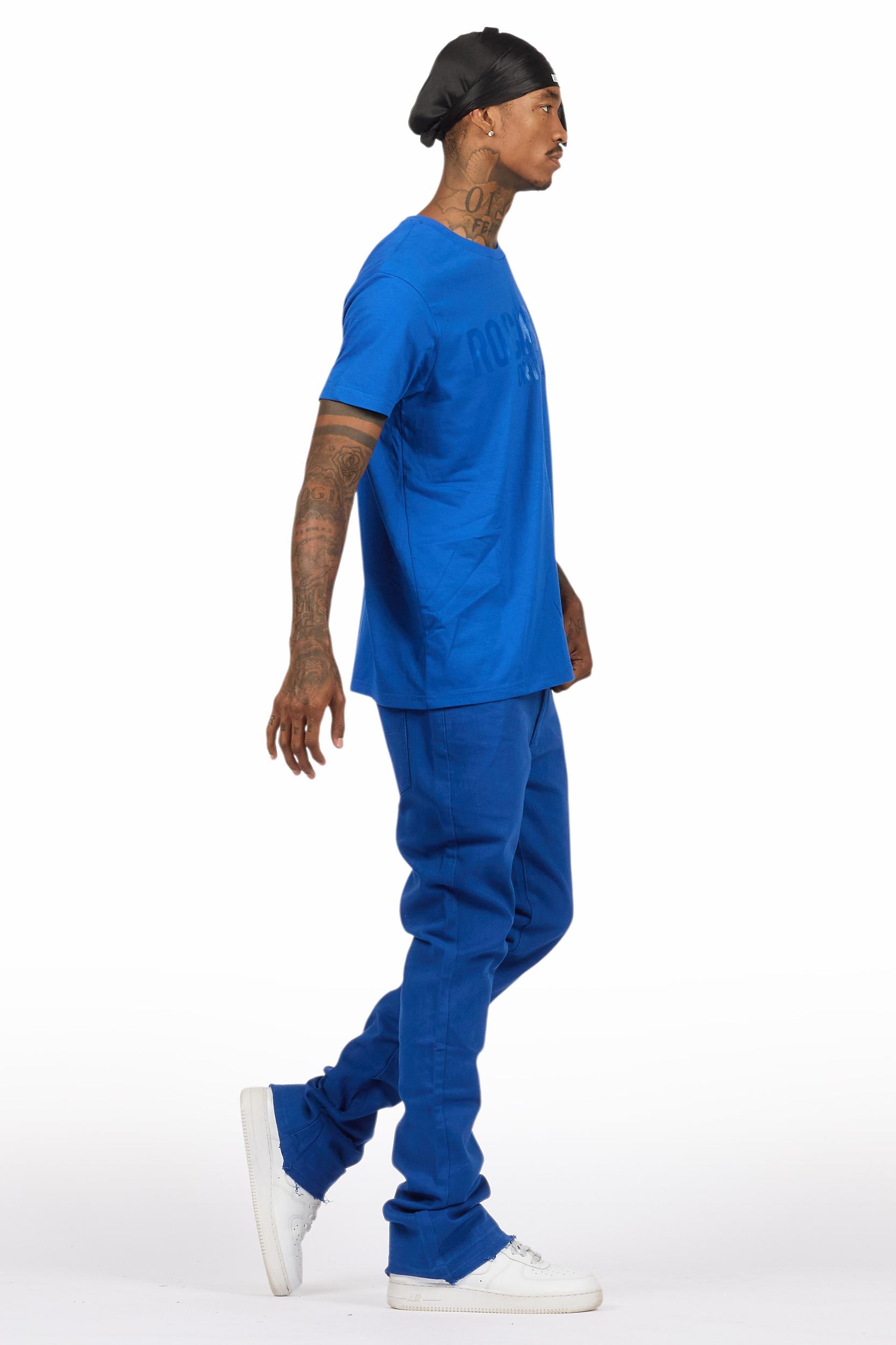 Sana Royal Blue T-Shirt/Dag Stacked Flare Jean Set Male Product Image