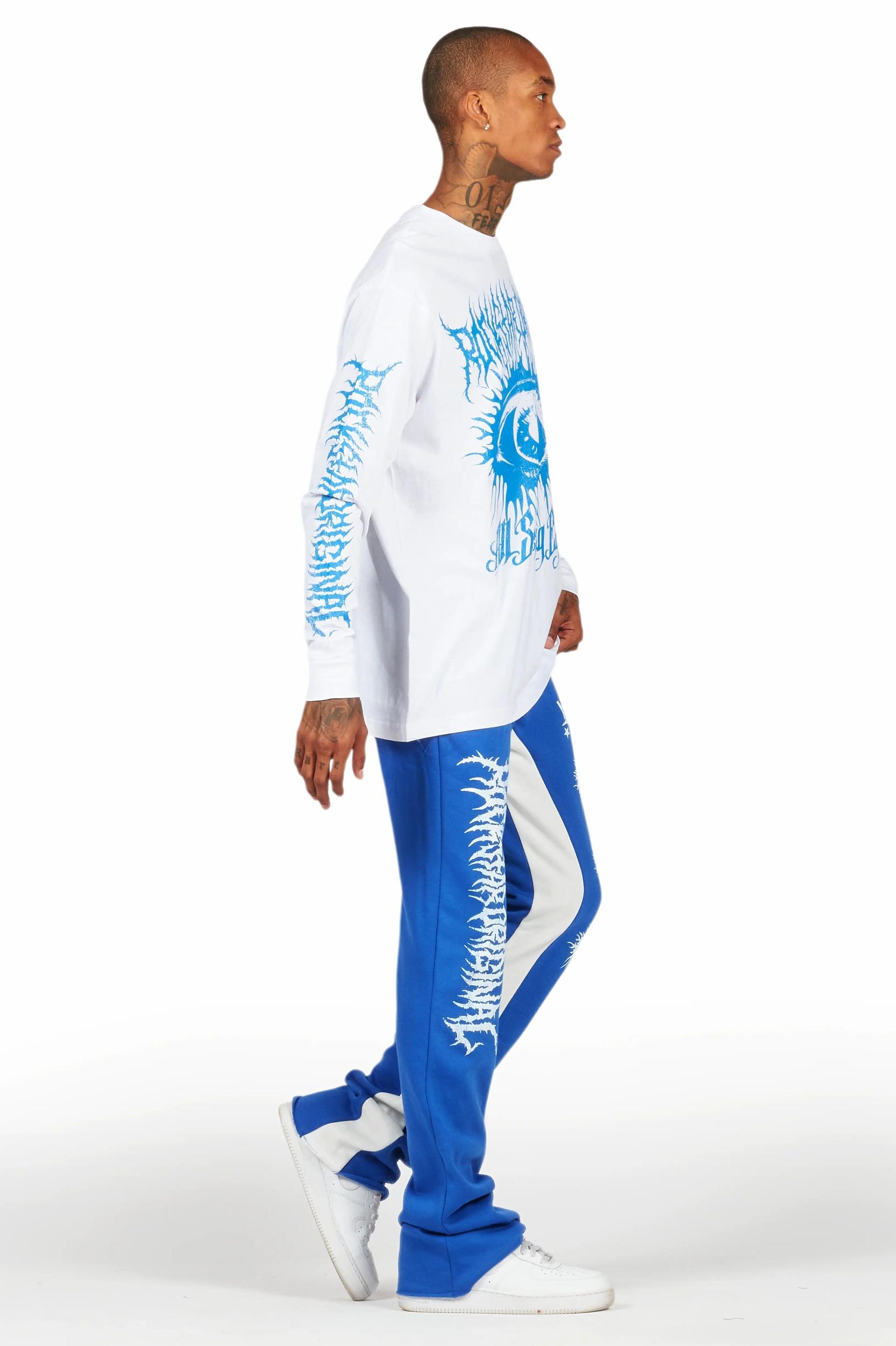 All Seeing Eyes White/Royal Long Sleeve T-Shirt/Baggy Pant Set Male Product Image