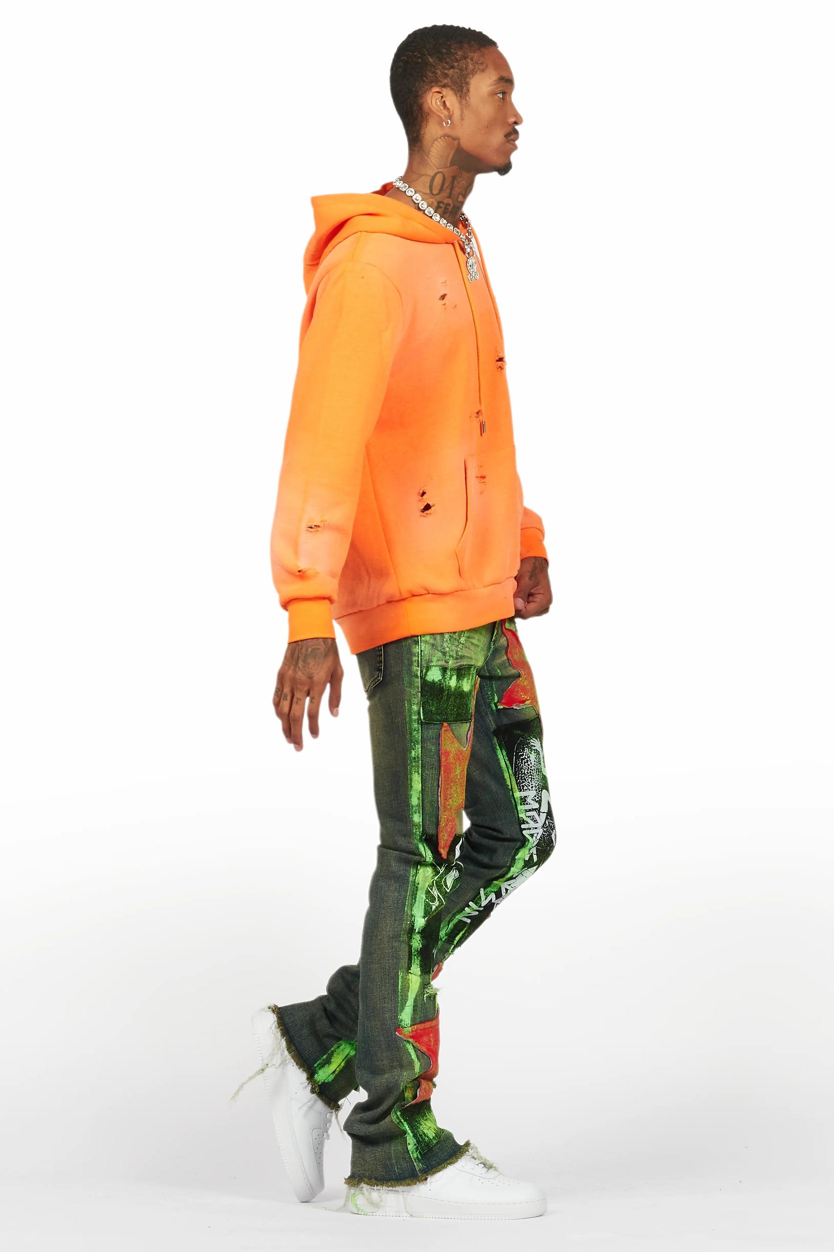 Valko Blue/Green Roller Paint Stacked Flare Jean Male Product Image