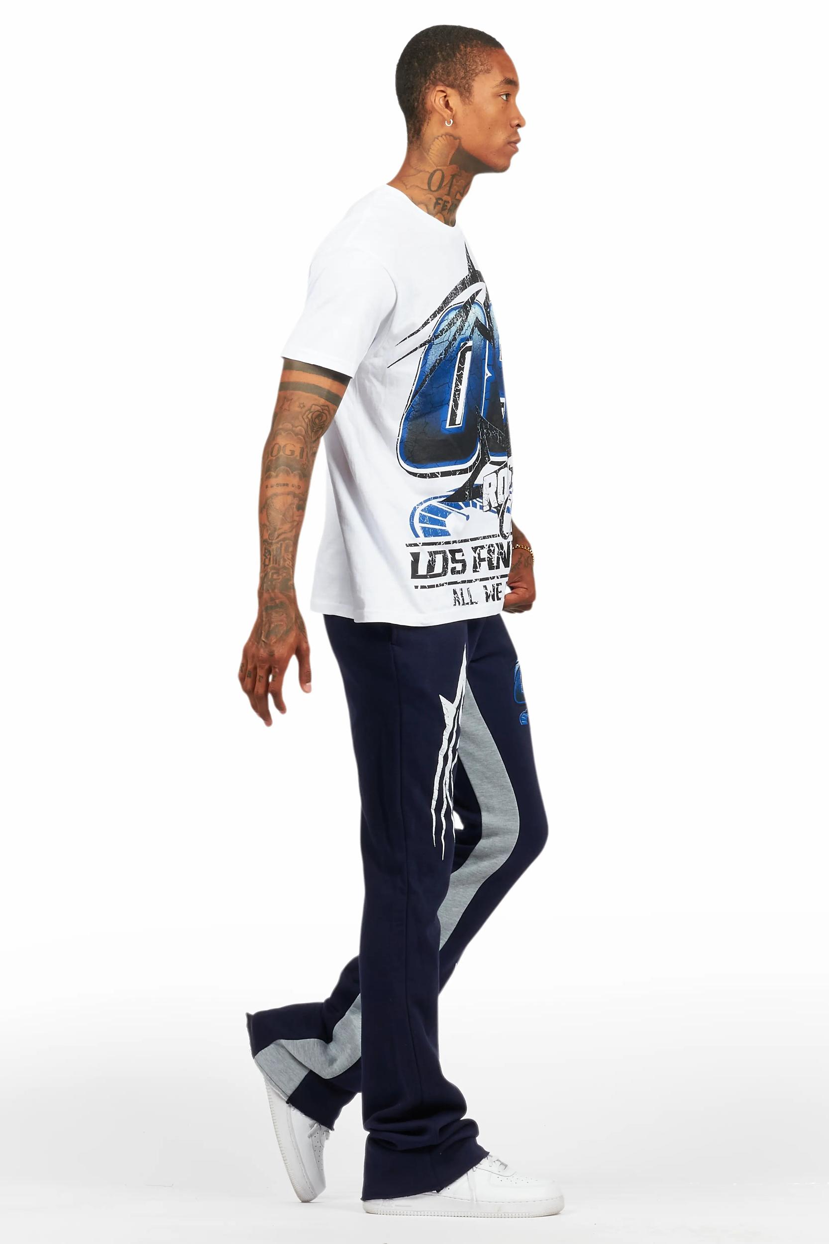 Kastell White/Navy T-Shirt/Stacked Baggy Track Pant Set Male Product Image