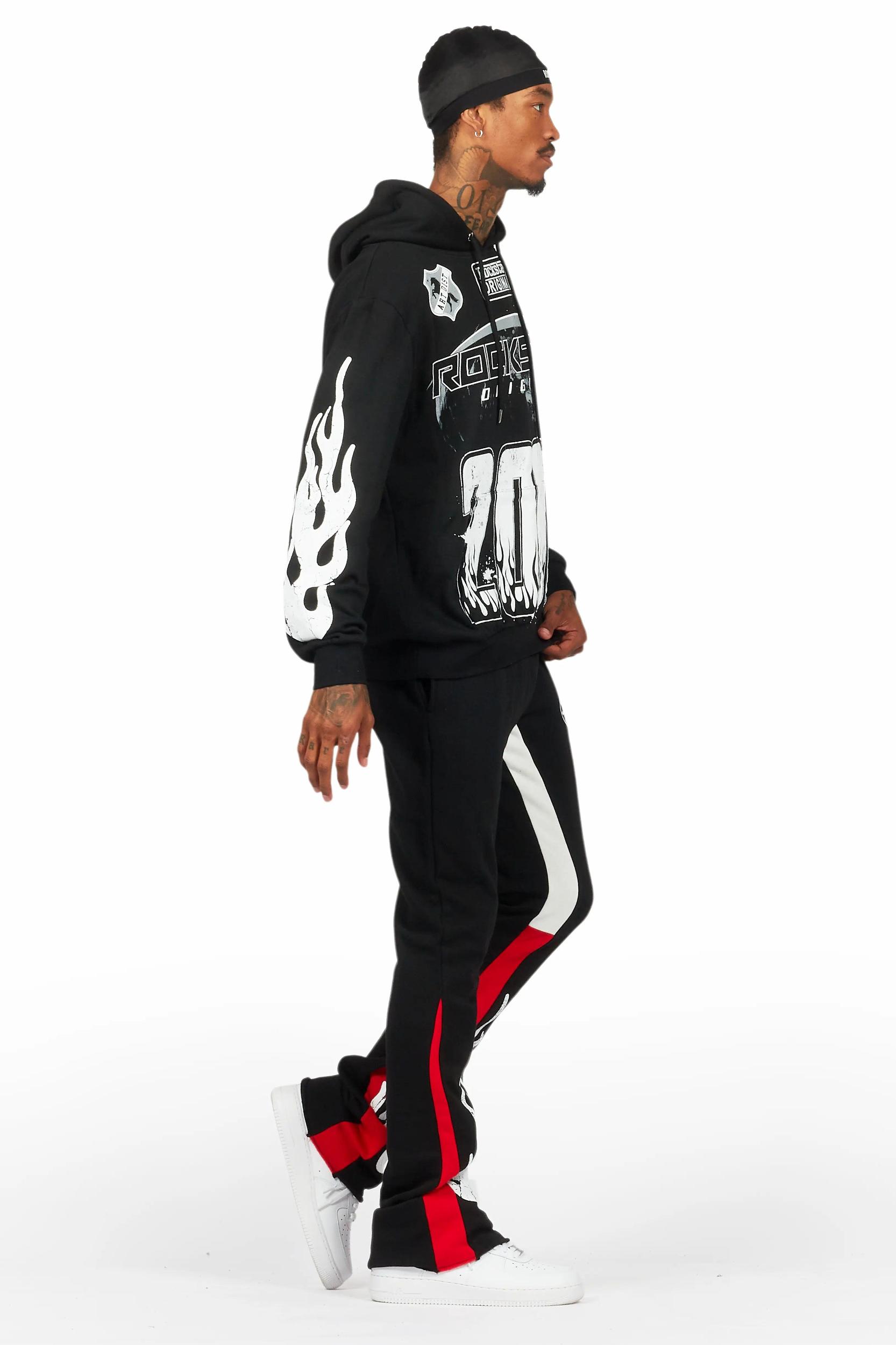 Amos Black/Red Hoodie/Stacked Flare Pant Set Male Product Image