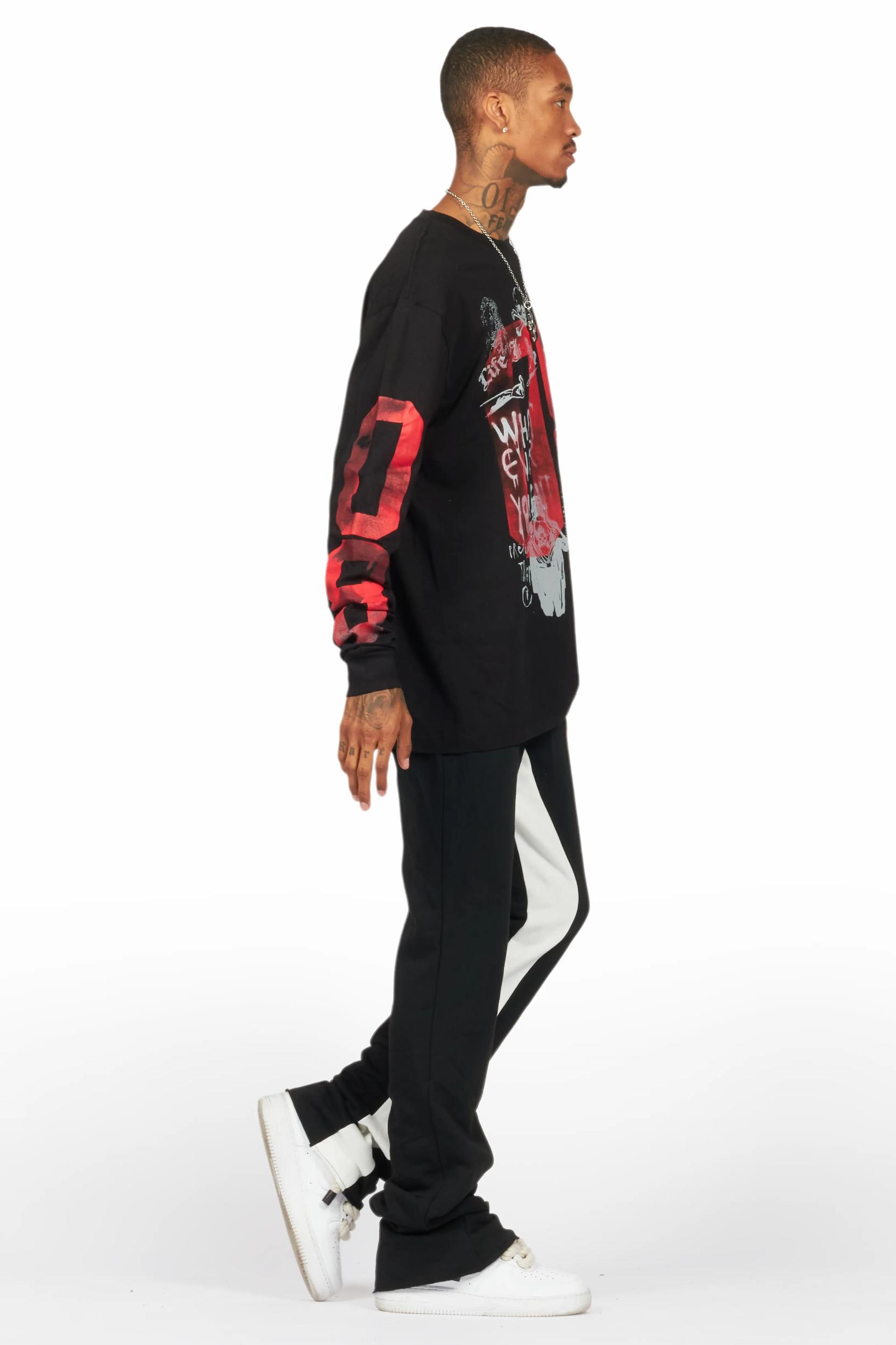Grill Black/Red Long Sleeve T-Shirt/Baggy Pant Set Male Product Image