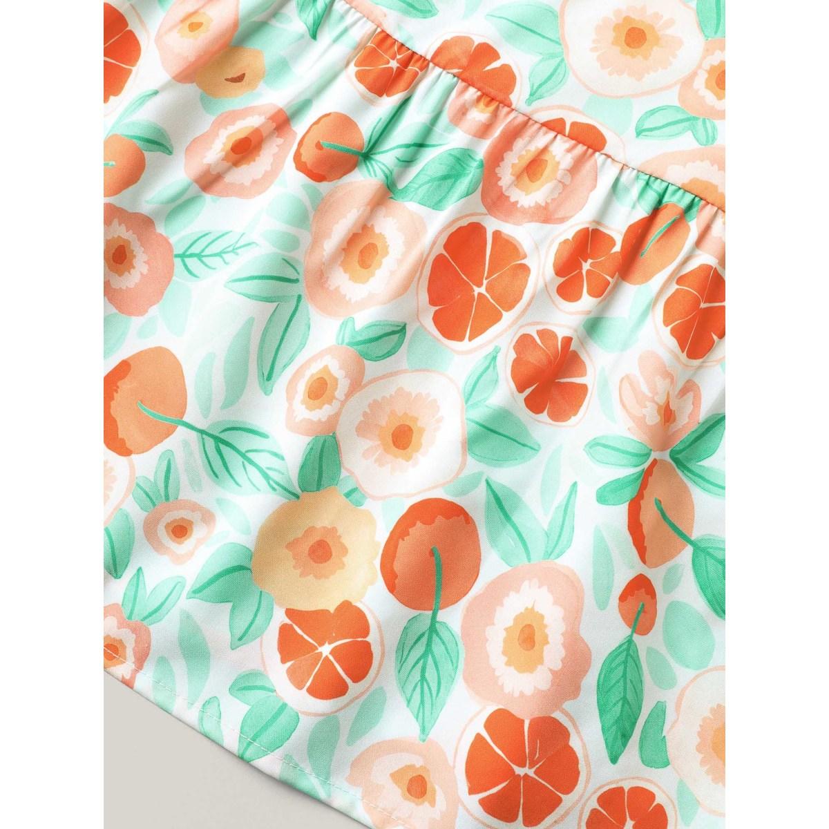 Plus Size Fruity Print Square Neck Puff Sleeve Dress Multicolor Women Elegant Non Square Neck Half Sleeve Curvy BloomChic 22-24/3X Product Image