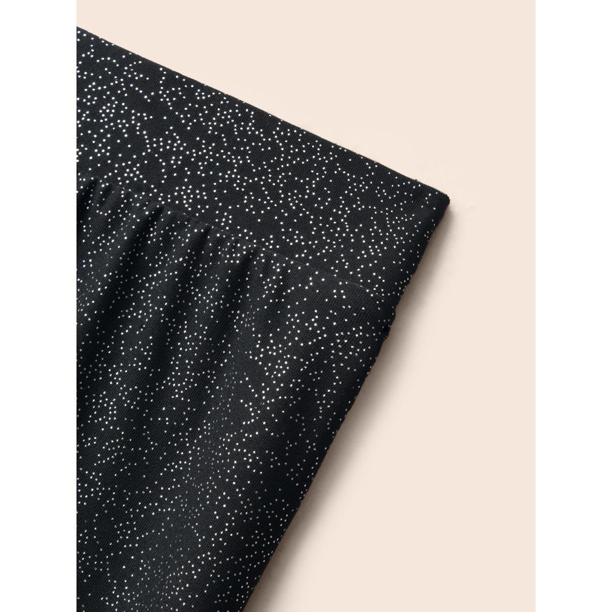 Plus Size Glitter Pleated Skinny Leggings Women Black Cocktail Medium stretch Skinny Mid Rise Party Leggings BloomChic 12/L Product Image