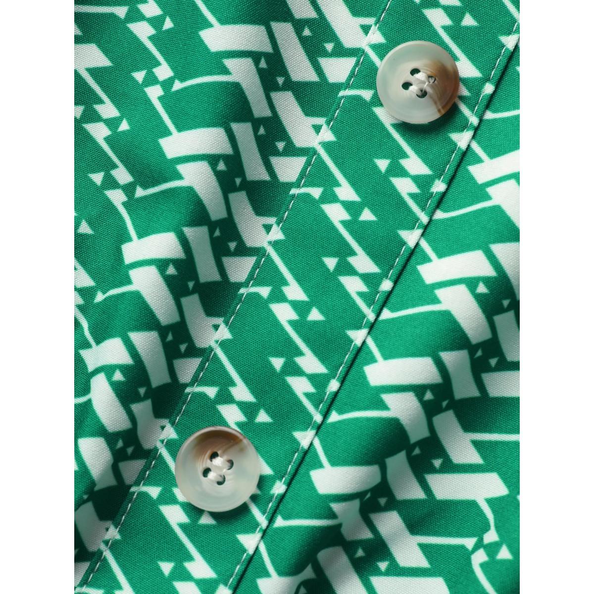 Plus Size Geometric Drawstring Cap Sleeve Midi Dress Malachitegreen Women At the Office Belted V-neck Cap Sleeve Curvy BloomChic 14-16/1X Product Image