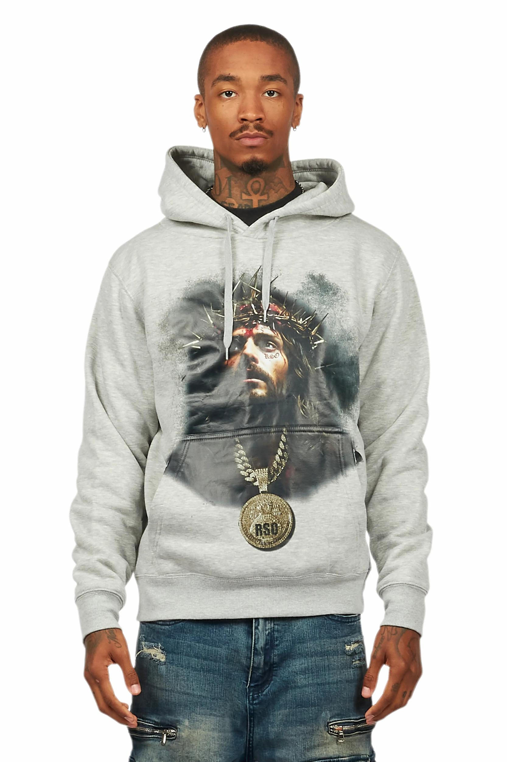 Amina Heather Grey Distressed Graphic Hoodie Male Product Image