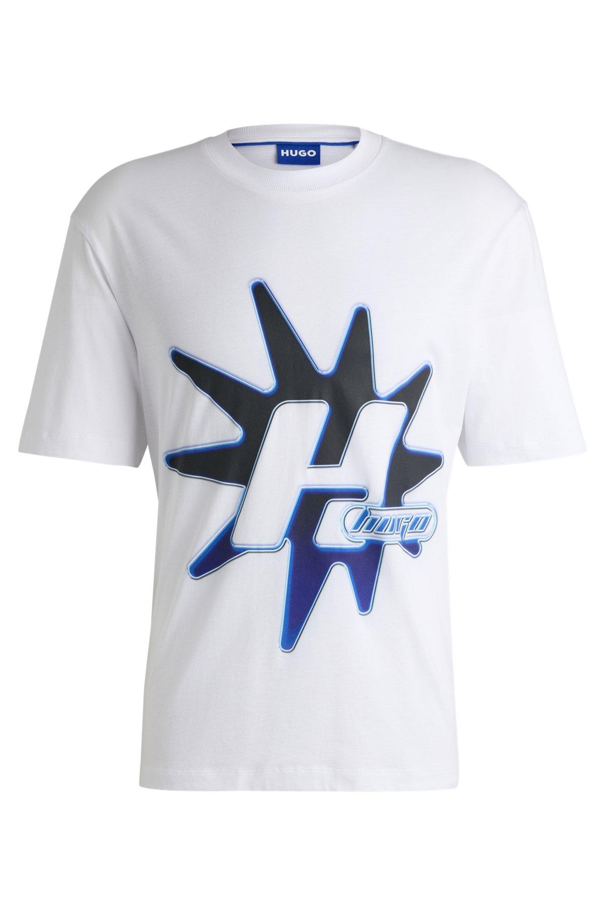 HUGO - Cotton-jersey T-shirt with logo artwork - White Product Image