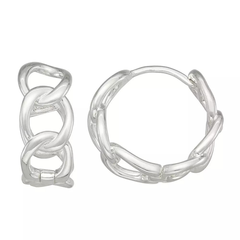 Nine West Silver Tone Curb Link Huggie Hoop Earrings, Womens Product Image