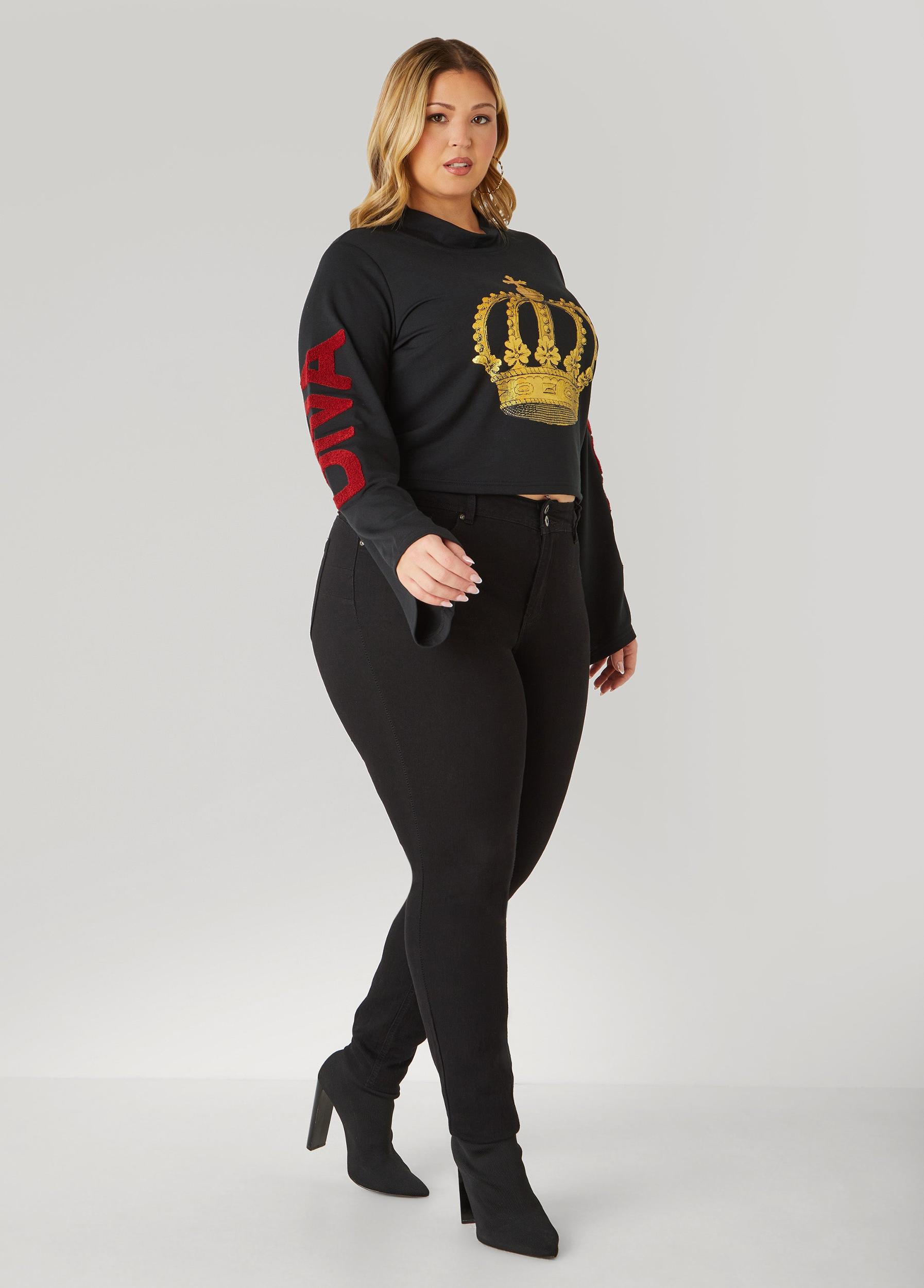 Plus Size Fierce Diva Graphic Crop Top Ashley Stewart Product Image