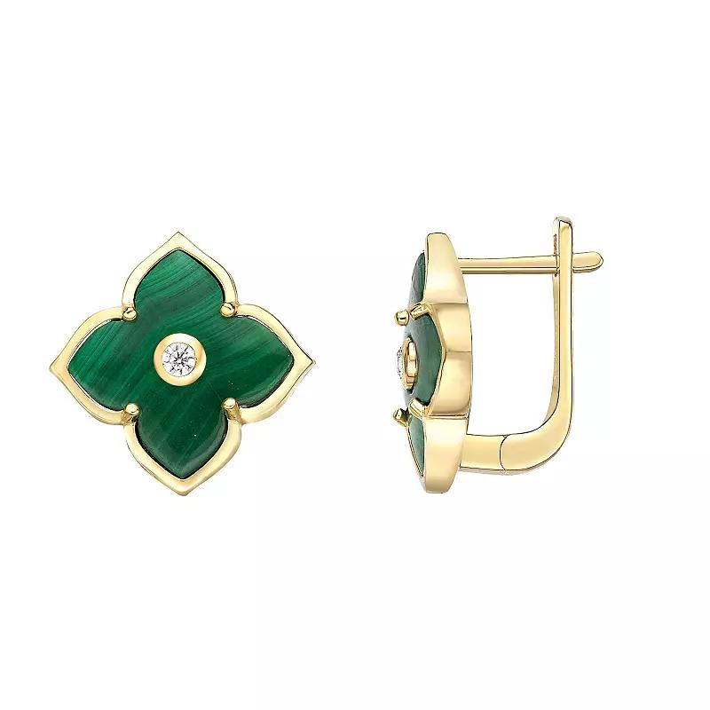Gemminded Gold Over Sterling Silver Malachite Flower Earrings, Women's, Gold Tone Product Image
