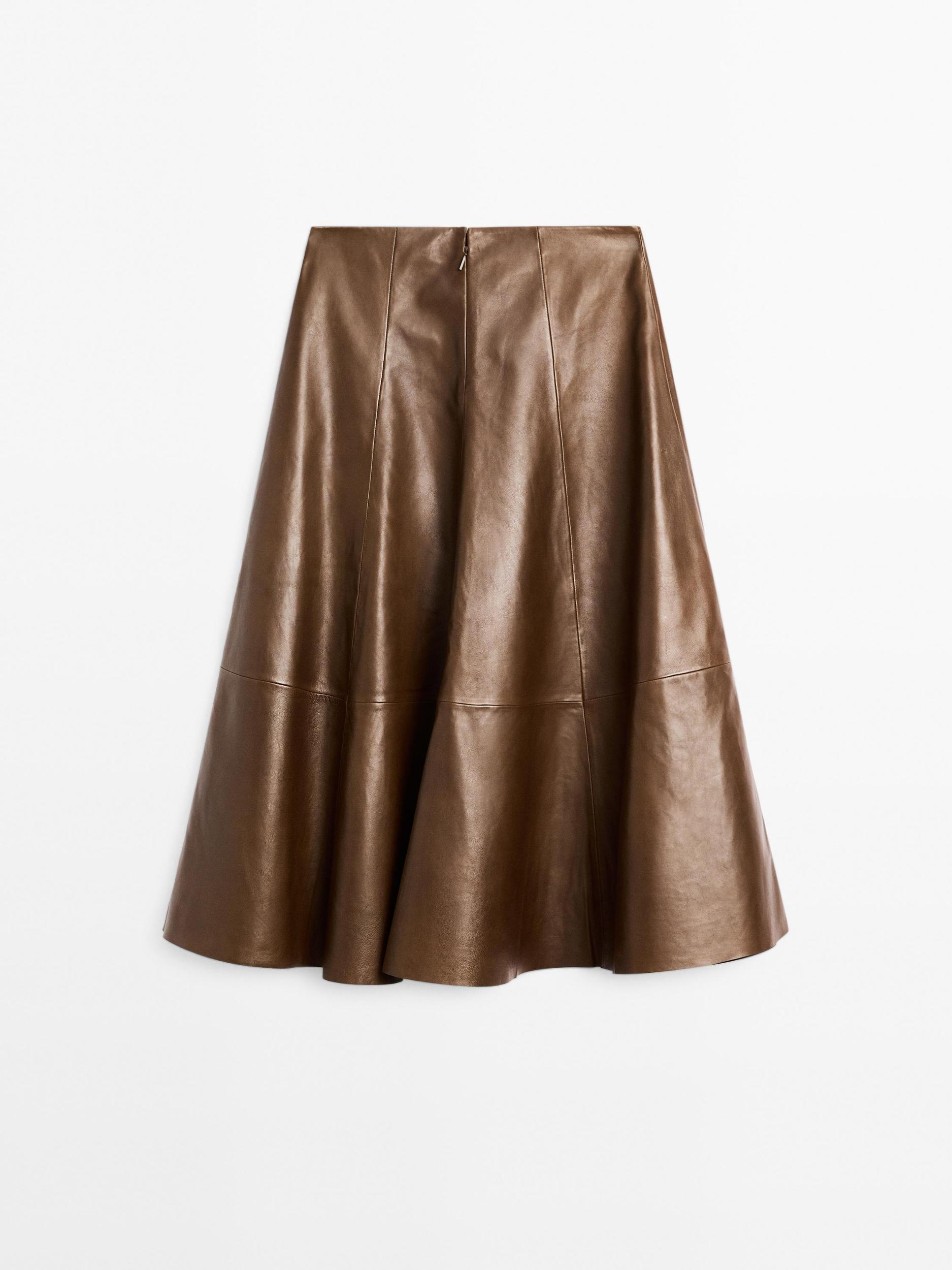 Nappa leather flared midi skirt Product Image