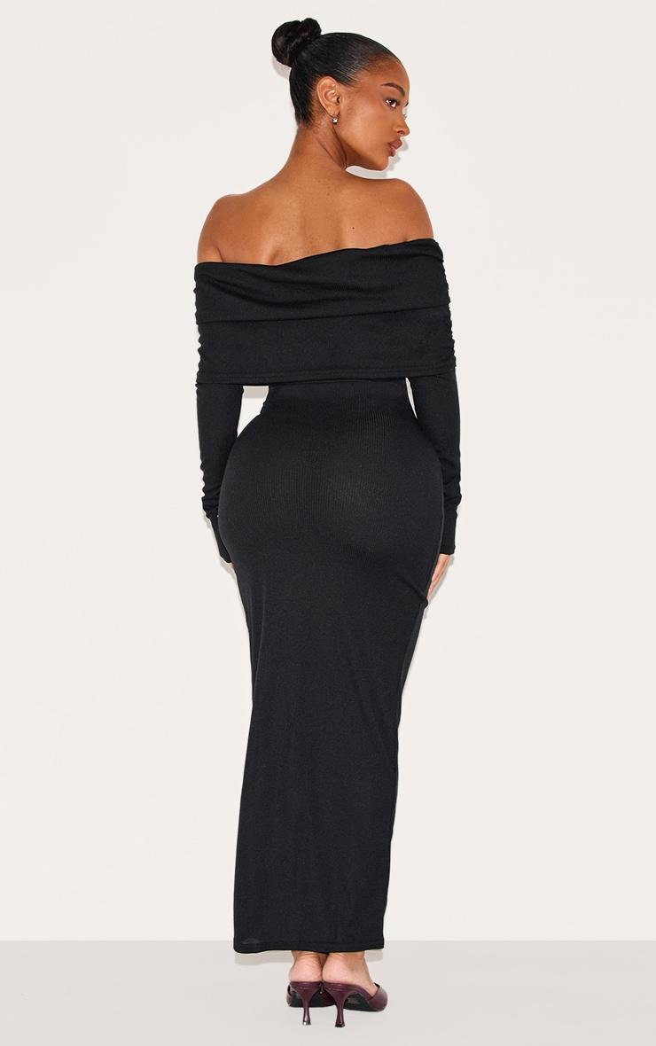 Shape Black Fold Over Bardot Rib Maxi Dress Product Image