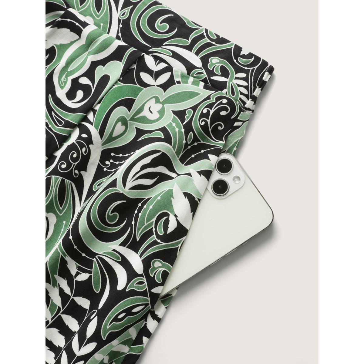 Plus Size Forest Print Flowy Midi Skirt Women Denimolive Bodycon Low stretch Side seam pocket Vacation Skirts BloomChic 26/4X Product Image