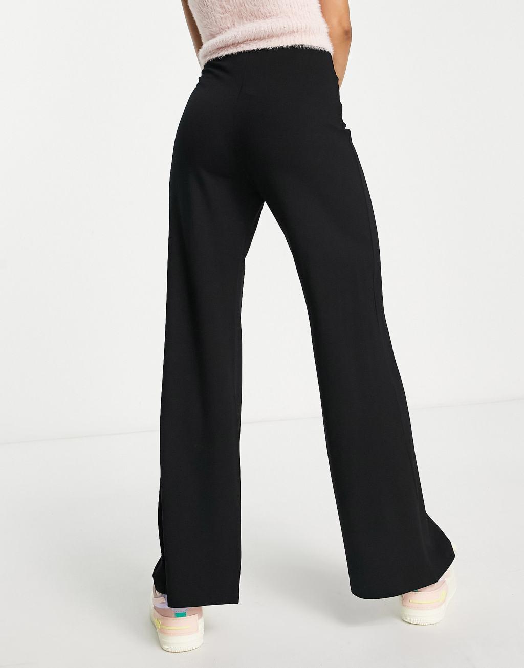 ASOS DESIGN Petite basic wide leg jersey pants in black Product Image