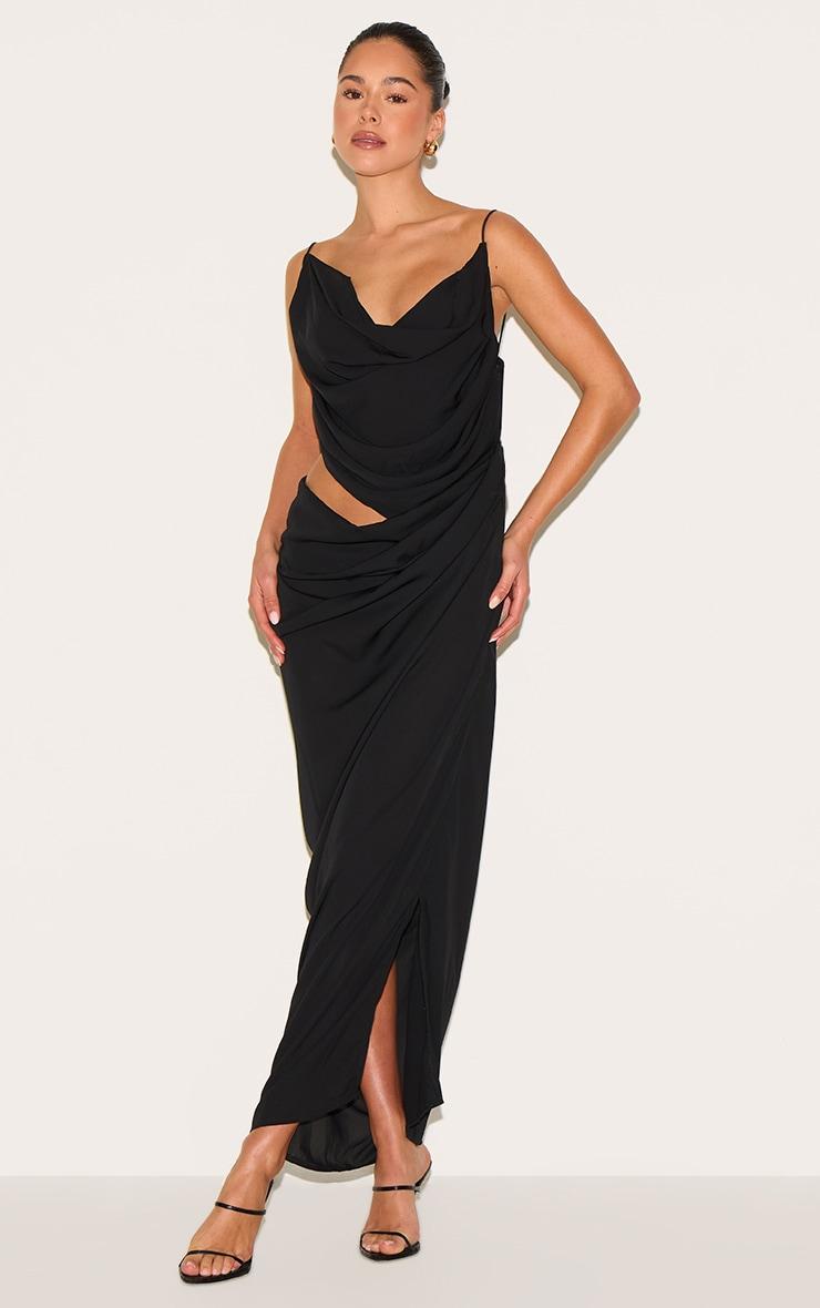 Black Chiffon Drape Cut Out Midaxi Dress Product Image