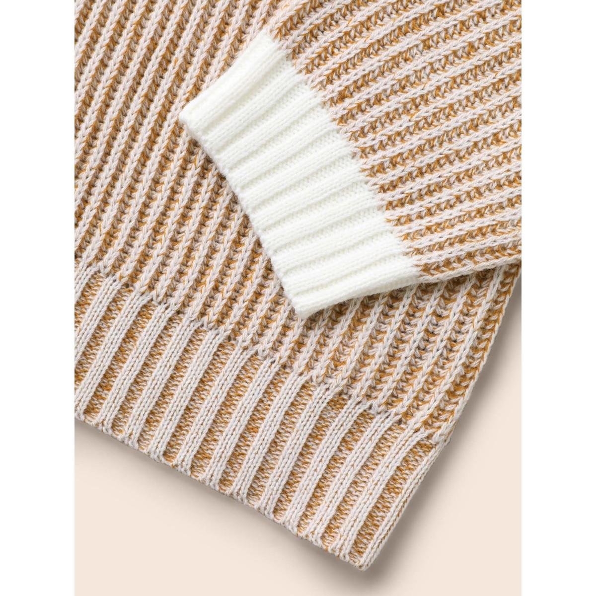 Plus Size Contrast Texture Drop Shoulder Sleeve Pullover Turmeric Women Casual Loose Long Sleeve V-neck Everyday Pullovers BloomChic 14-16/1X Product Image