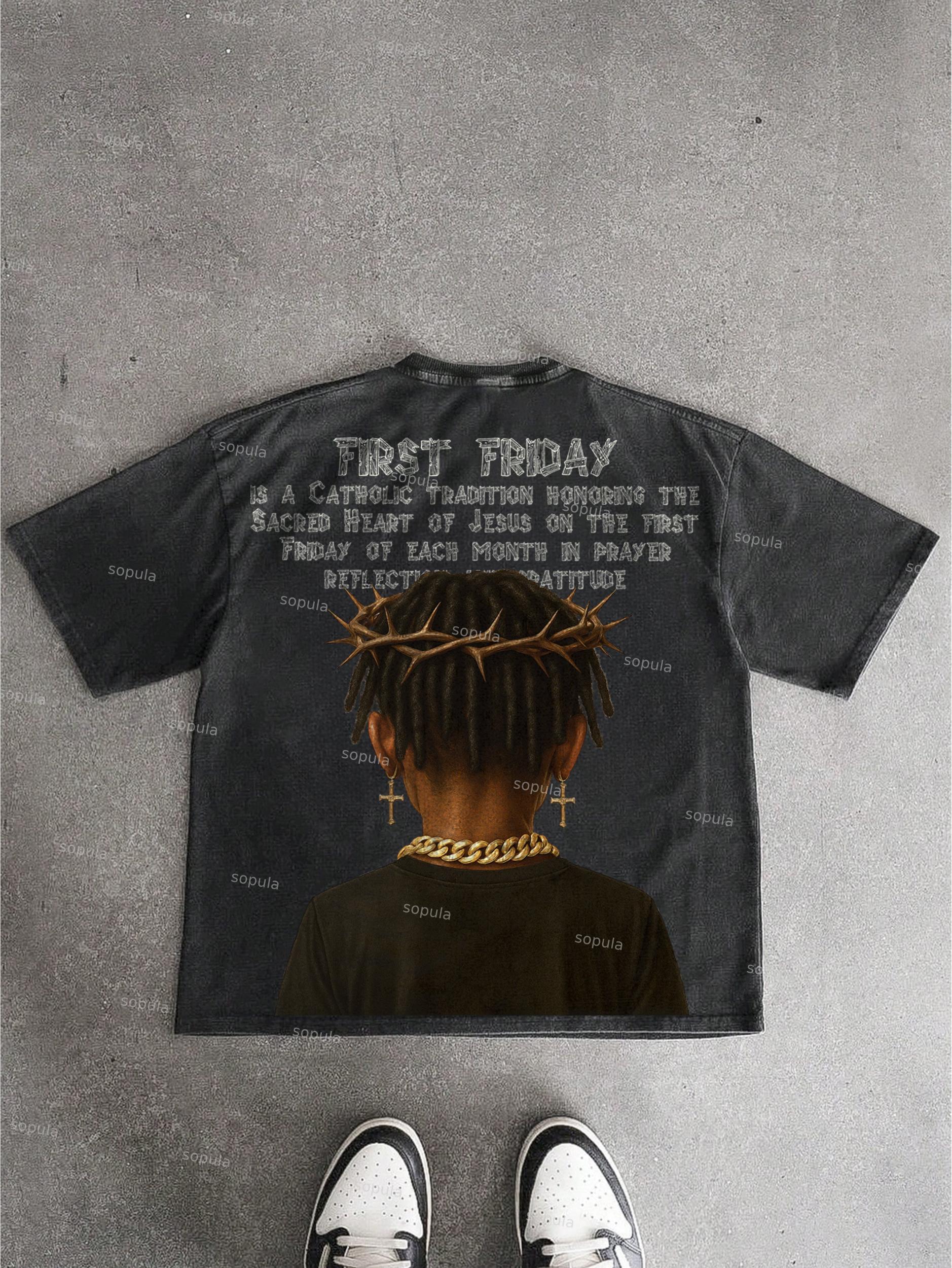 First Friday Devotion Retro Graphic Acid Wash T-shirt Product Image