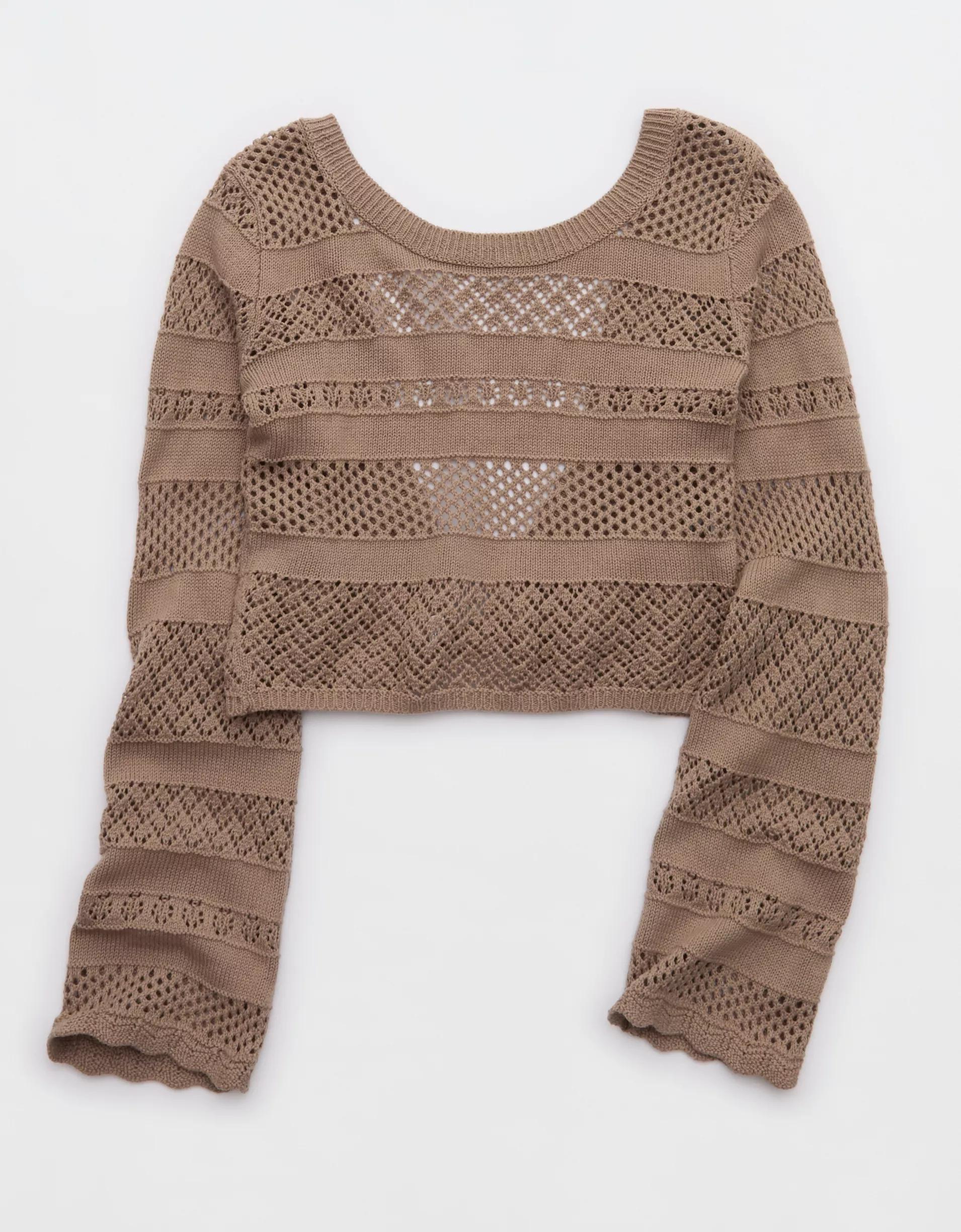 Aerie Reversible Crochet Wrap Sweater Product Image