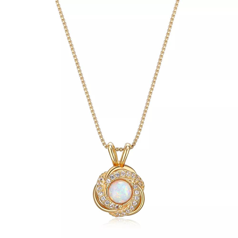 Tokens of Love Sterling Silver Lab-Created White Opal Birthstone Love Knot Pendant Necklace, Women's, Size: 18", 18k Gold Plated Product Image