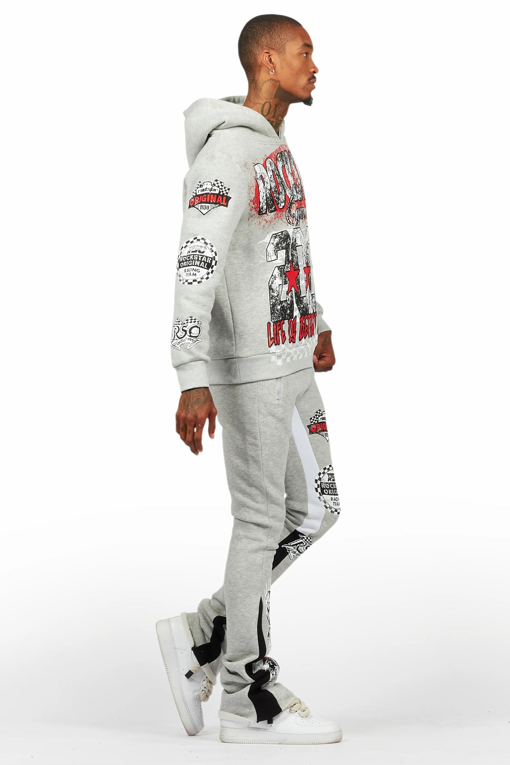 Racing Grung Heather Grey Hoodie/Stacked Flare Track Pant Set Male Product Image