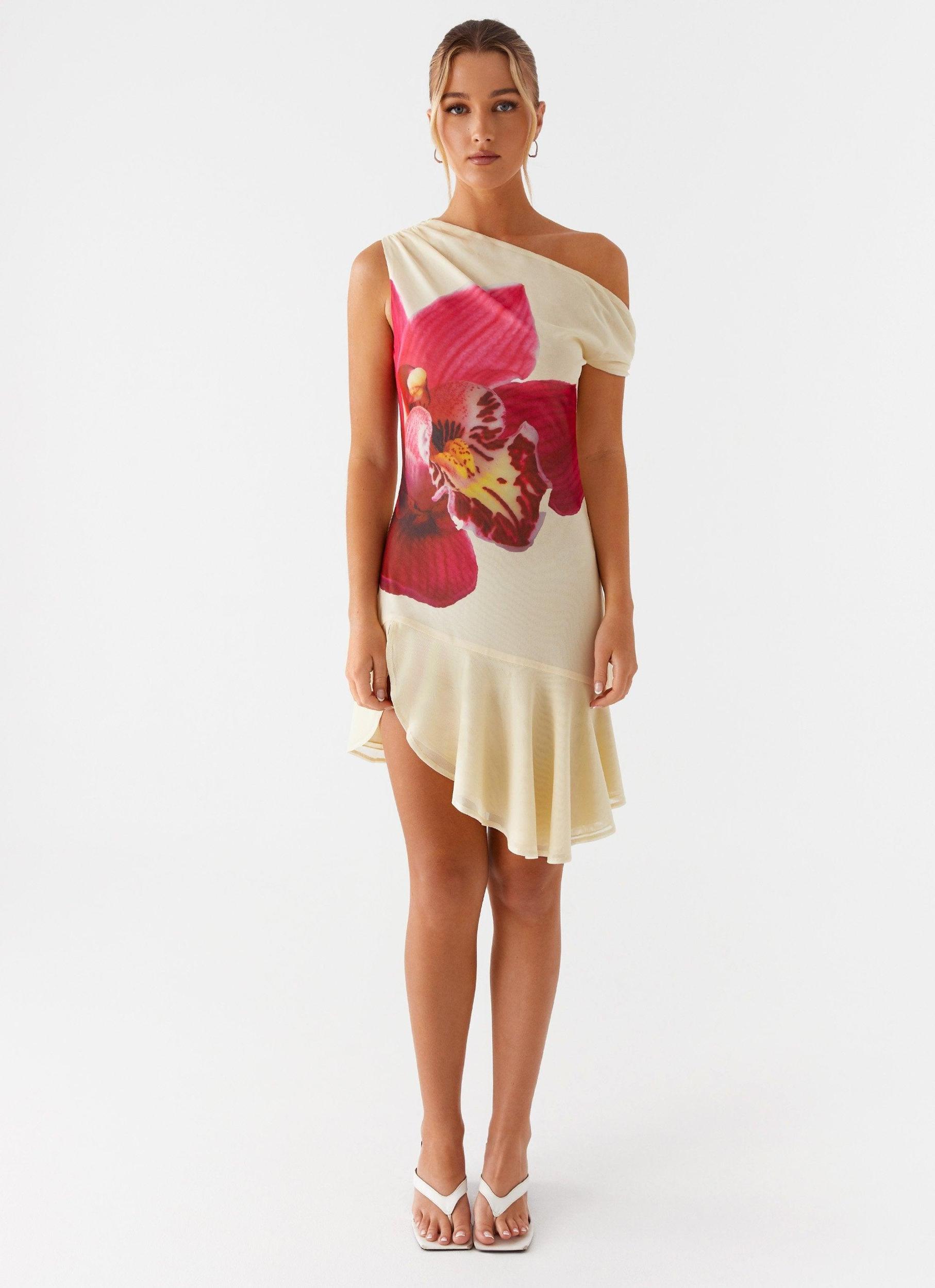 Clementina One Shoulder Mini Dress - Yellow Product Image