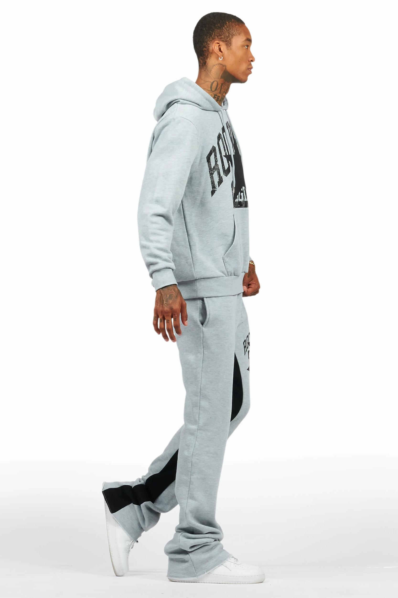 Mallor Heather Grey Baggy Stacked Hoodie Track Set Male Product Image