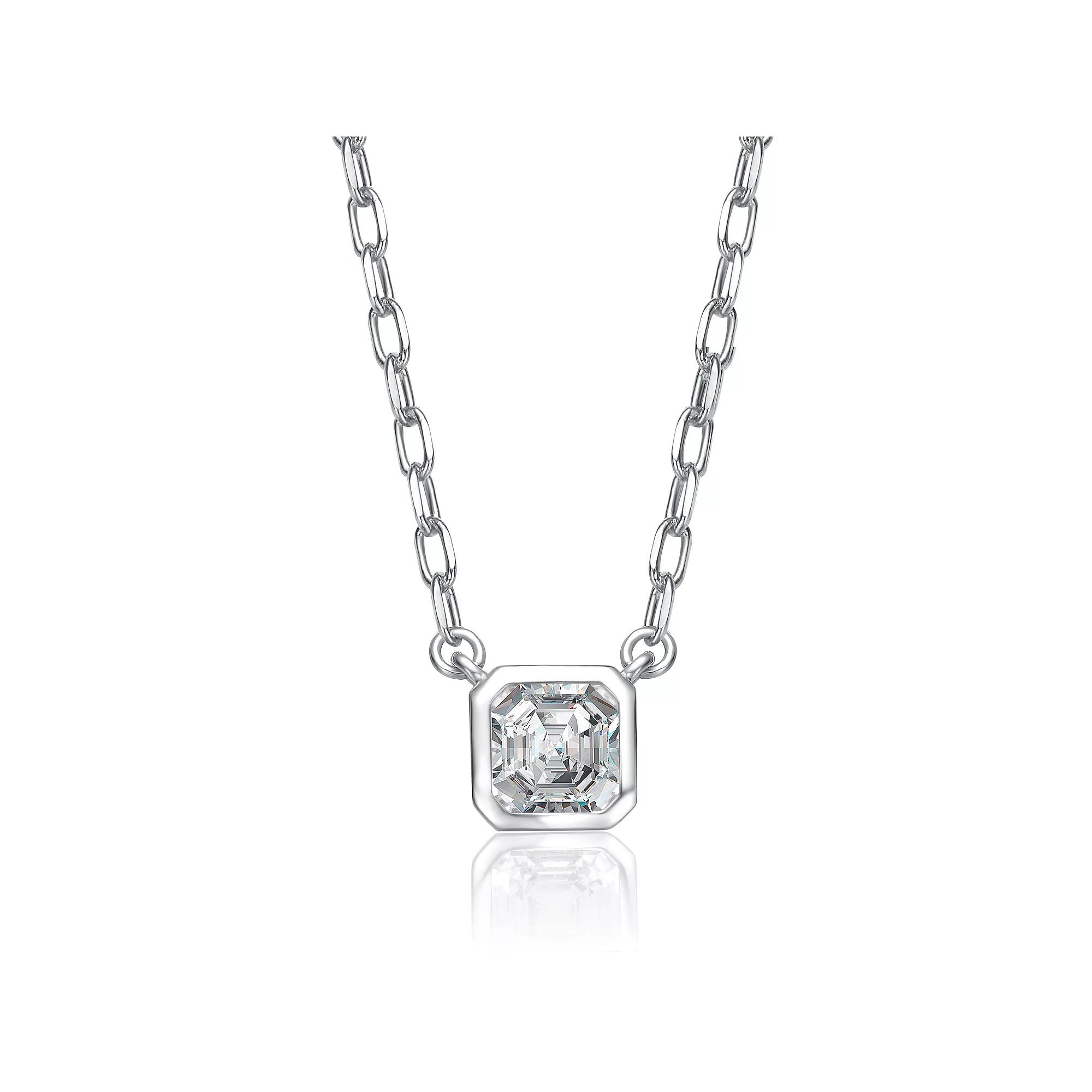 14k Gold Plated Asscher-Cut Cubic Zirconia Solitaire Necklace, Womens Silver Tone Product Image