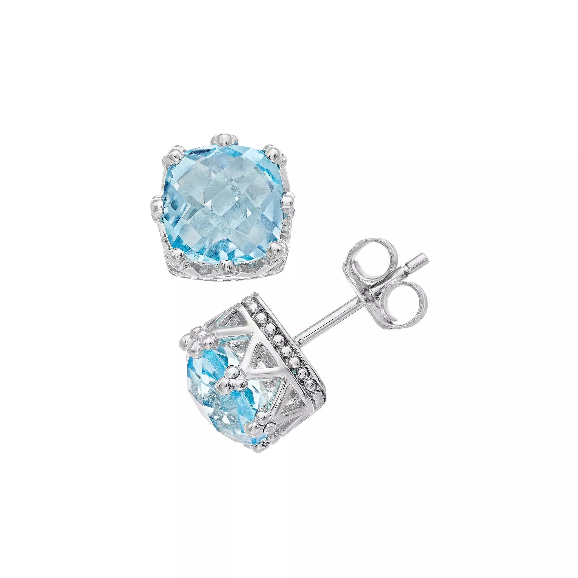 Sterling Silver Sky Blue Topaz Crown Stud Earrings, Women's Product Image