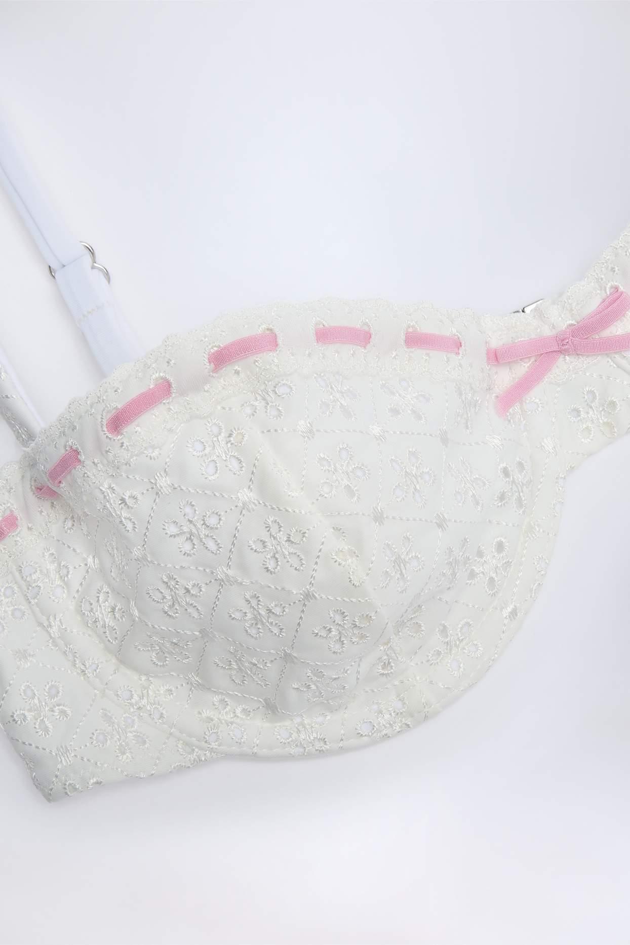 Broderie Anglaise Underwired Balconette Bikini Top in White Product Image
