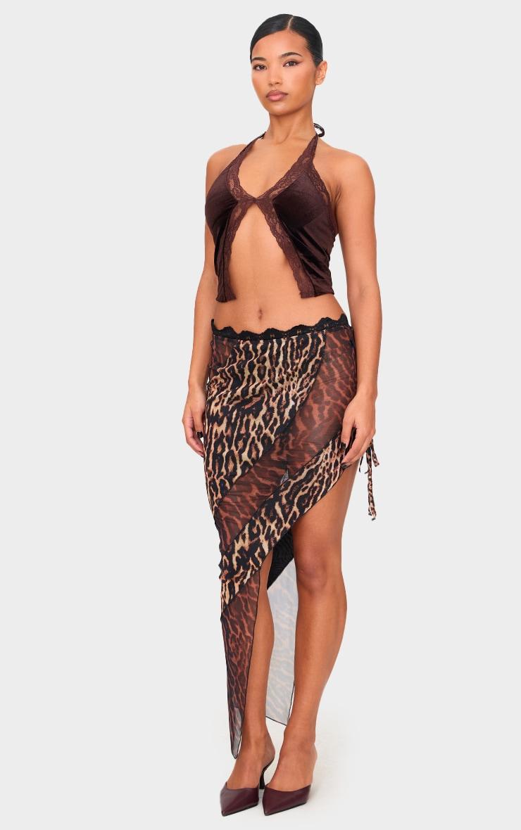  Chocolate Velvet Lace Split Hem Crop Top Product Image