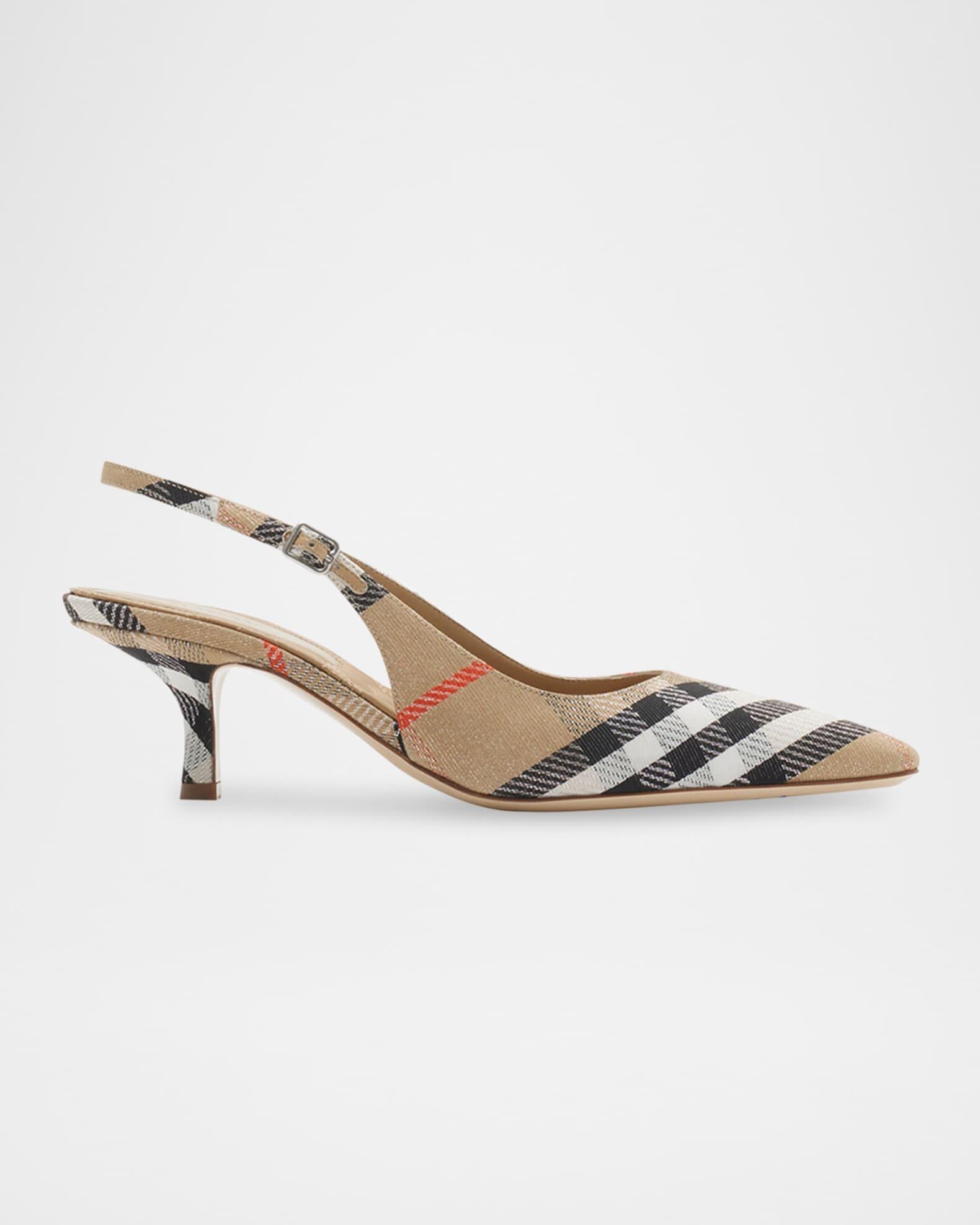 Birdie Metallic Check Slingback Kitten-Heel Pumps Product Image
