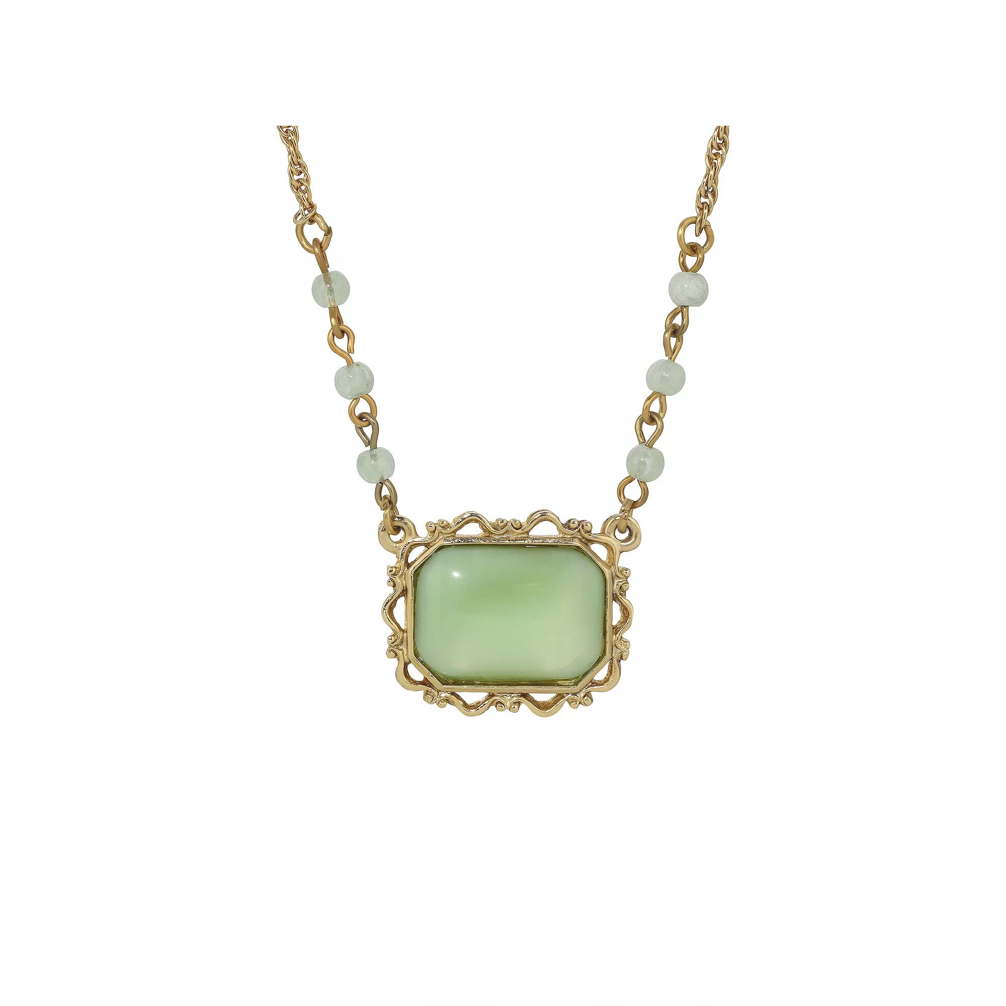 1928 Gold Tone Moonstone Pendant Necklace, Women's, Green Product Image