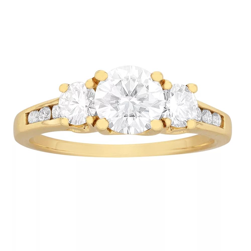 Radiant Fire 14k Gold 3-Stone Lab-Created Moissanite Engagement Ring, Womens Product Image