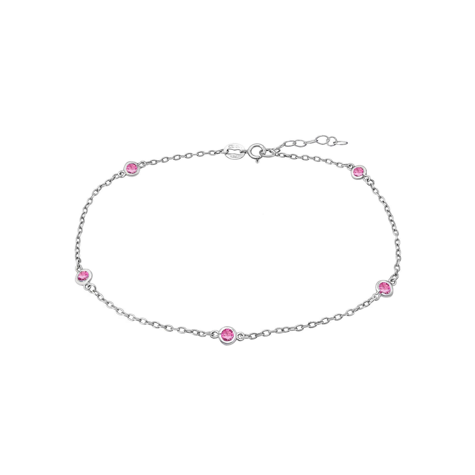 Aleure Precioso Sterling Silver Gemstone Station Anklet, Women's, Size: 9", Pink Product Image