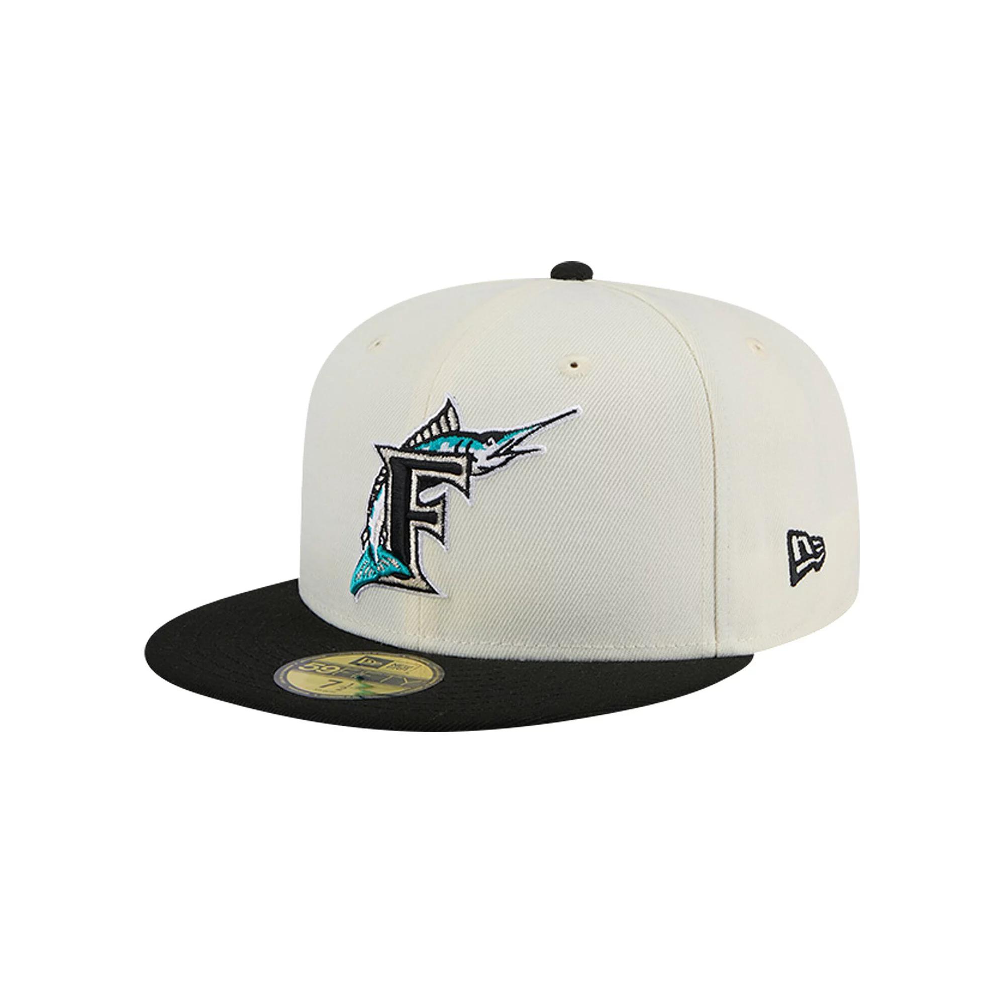 Men's New Era Cream Florida Marlins Cooperstown Collection Chrome 59FIFTY Fitted Hat, Size: 7 3/4, Mlb Beige Product Image