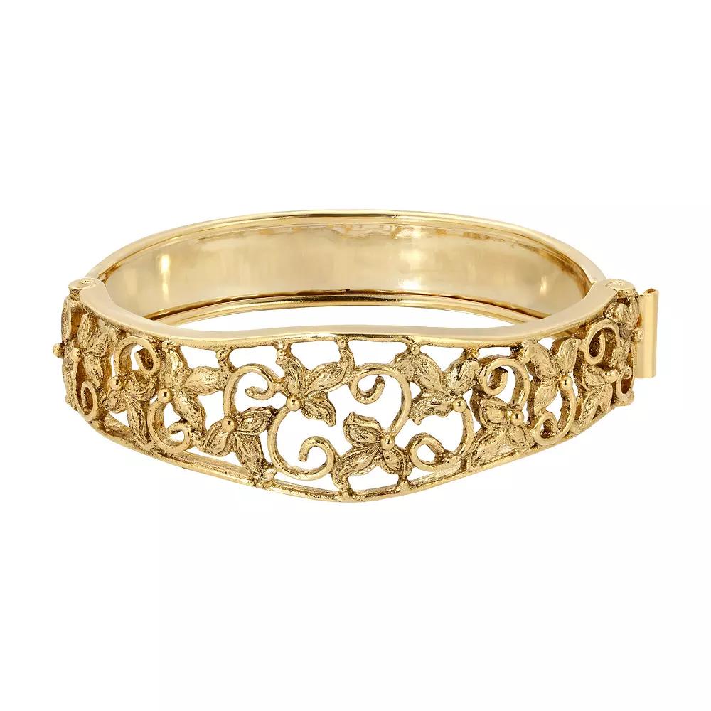1928 Gold Tone Filigree Flower Hinge Bracelet, Womens Product Image