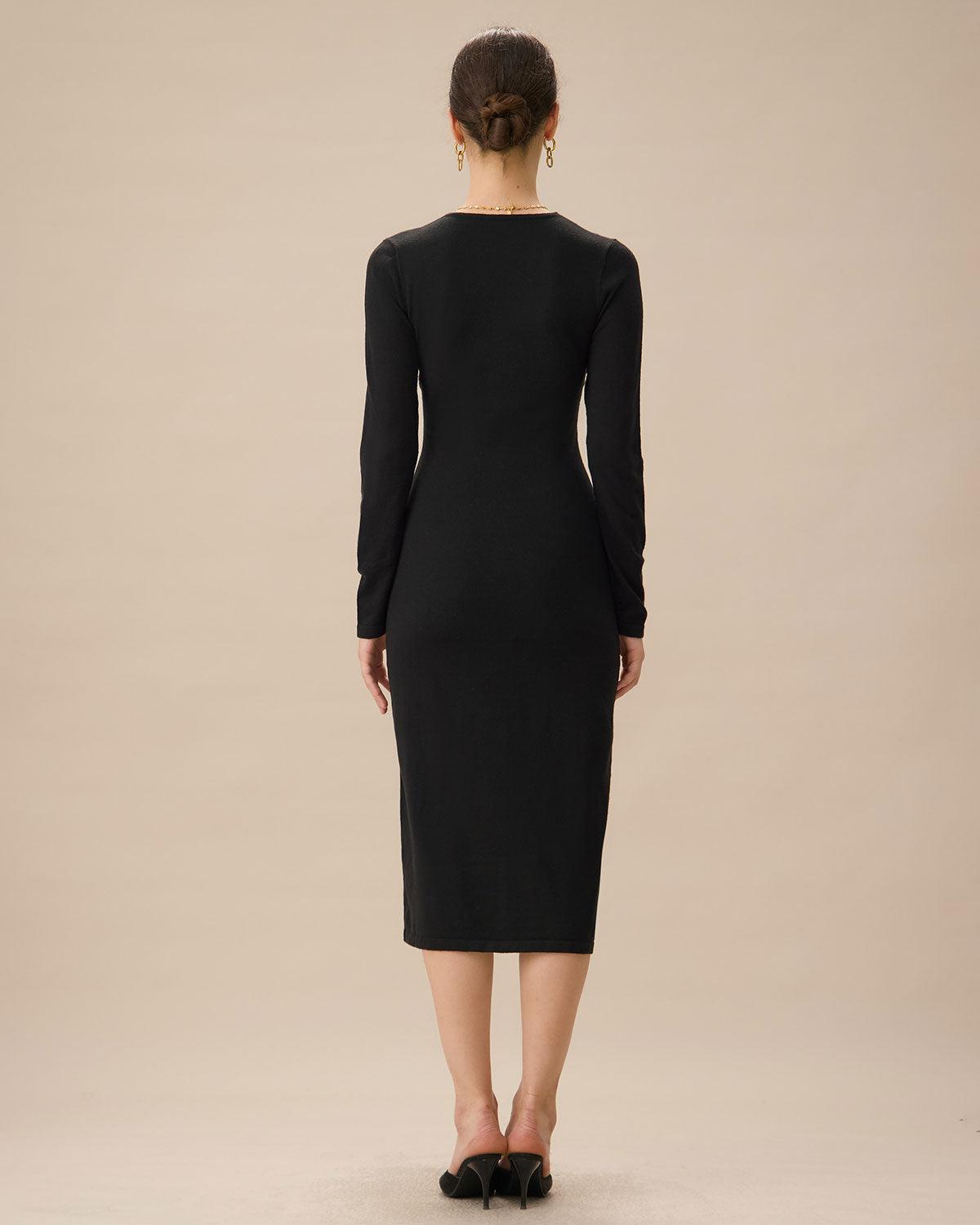 Black V Neck Cut Out Bodycon Sweater Dress Product Image