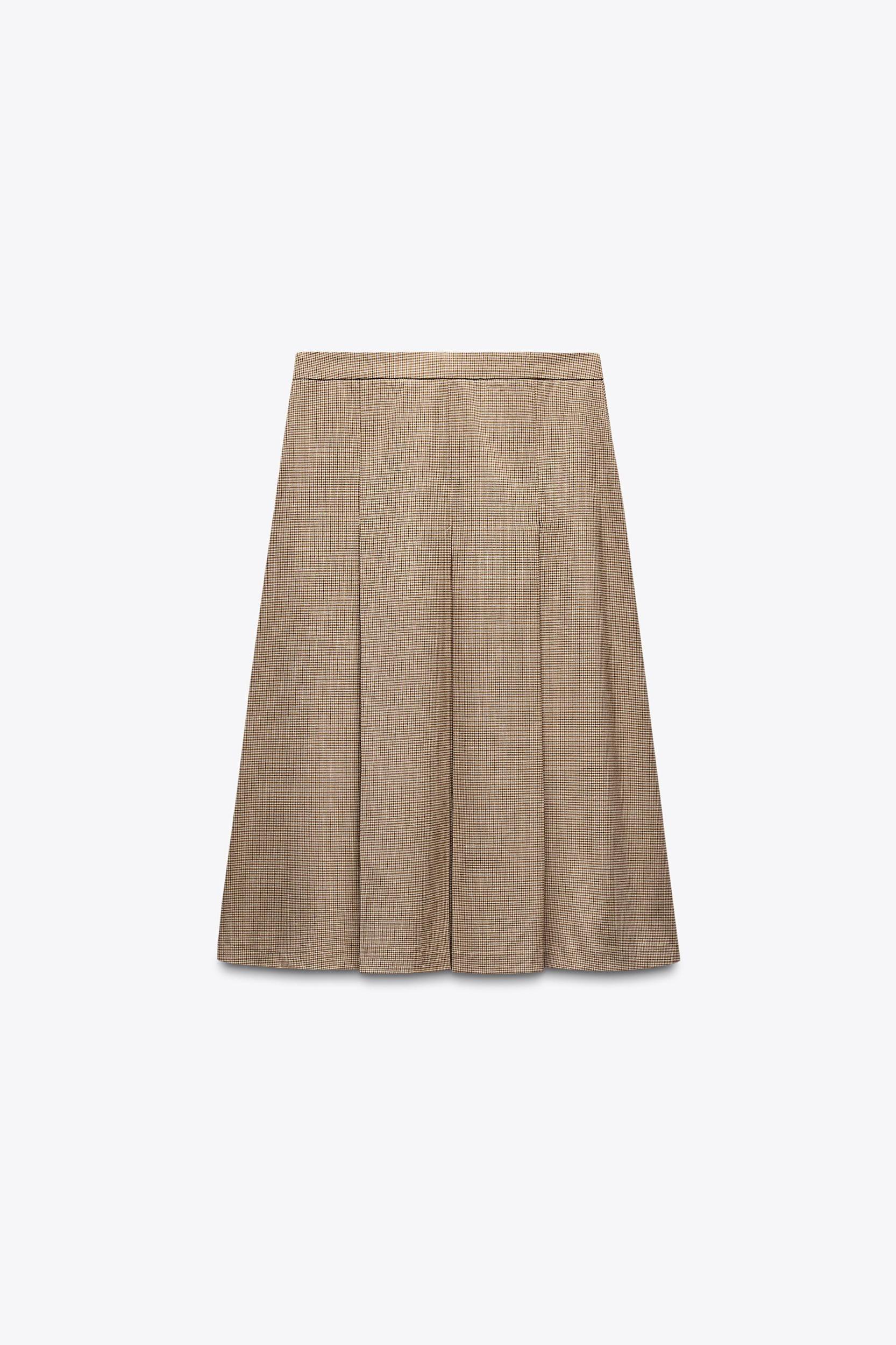 CHECKERED PLEATED MIDI SKIRT Product Image