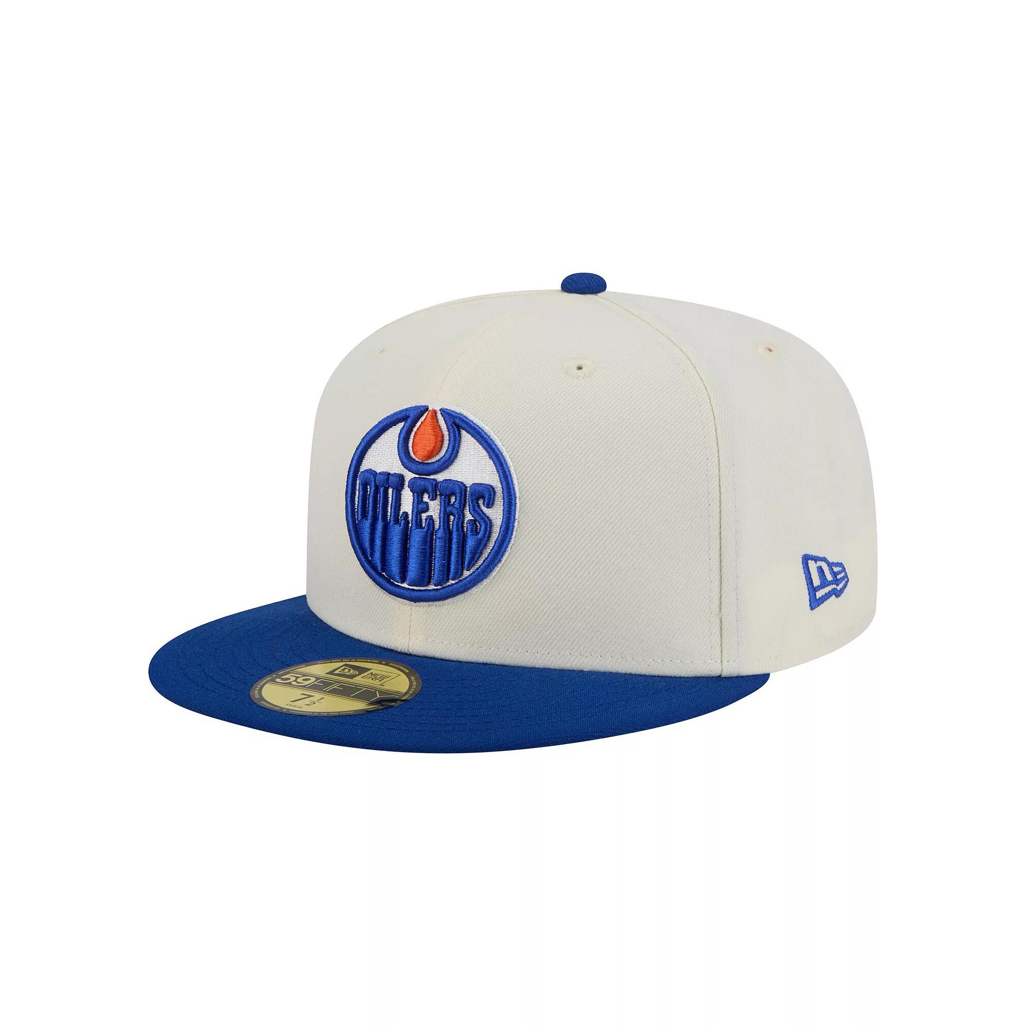 Men's New Era  White Edmonton Oilers Chrome Two-Toned 59FIFTY Fitted Hat, Size: 7 1/4, Oil Beige Product Image