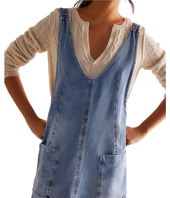 Free People We The Free High Roller Denim Scoop Neck Sleeveless Overall Dress Product Image