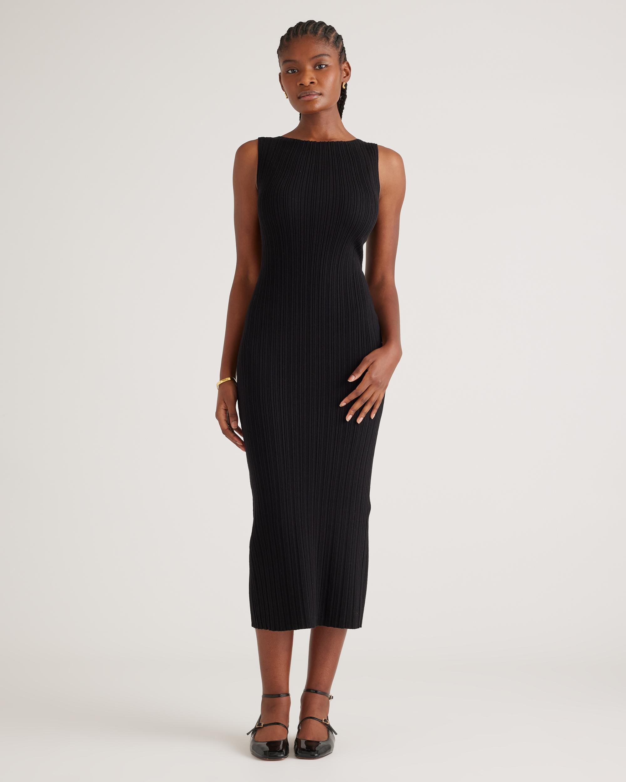 Quince | Women's Cotton Cashmere Ribbed Sleeveless Midi Dress Size XS Product Image