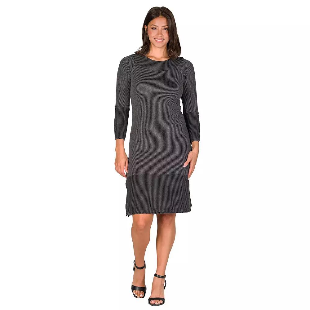 Women's 24Seven Comfort Apparel Ribbed Knit Long Sleeve Split Hem Sweater Dress, Size: XL, Black Product Image
