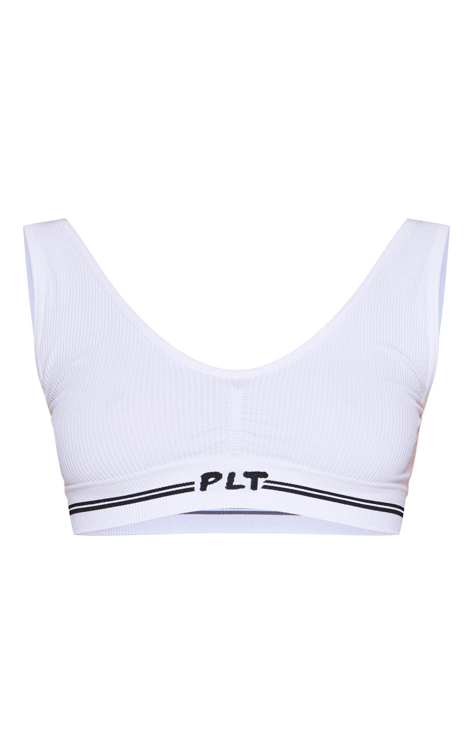 PRETTYLITTLETHING Cream Seamless Ribbed Bra Product Image