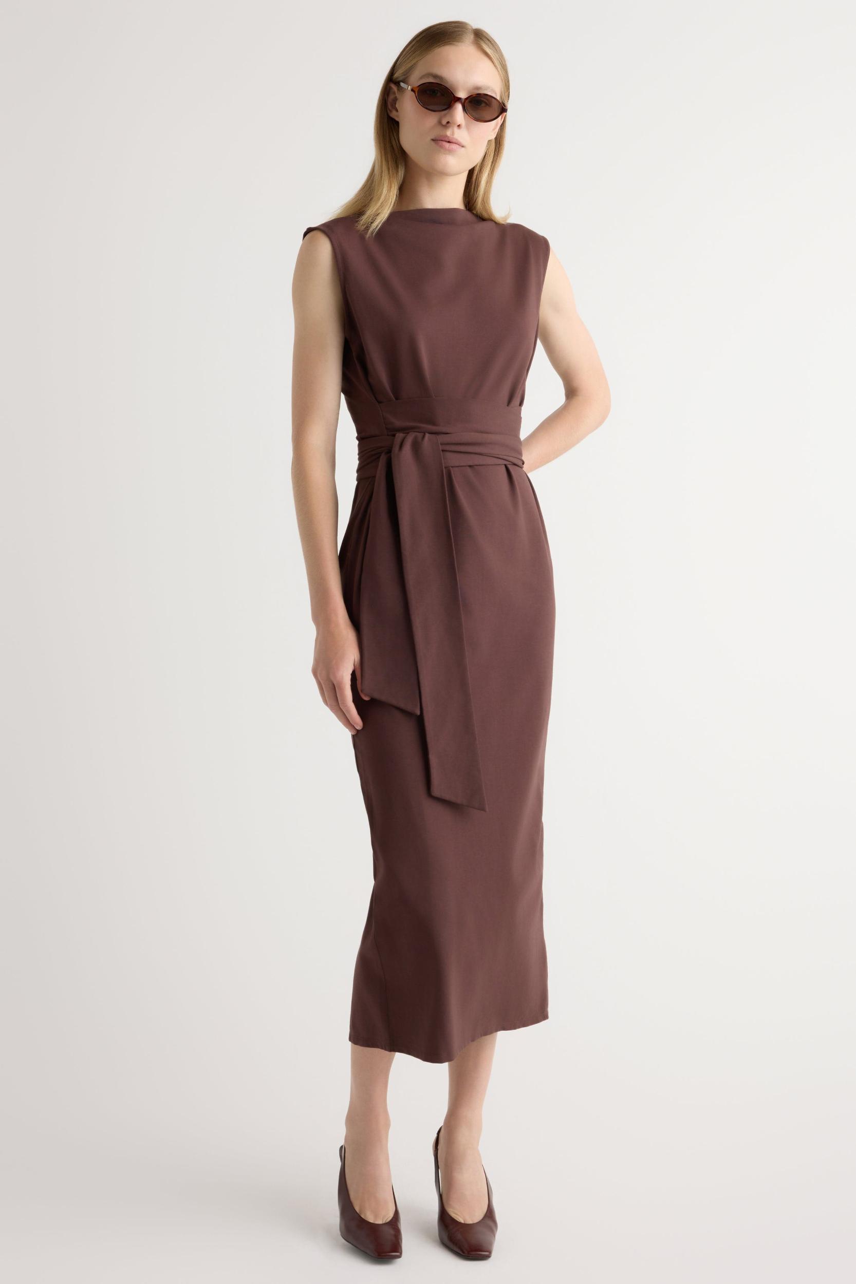 Edina Tie-Front Slit-Neck Dress Product Image