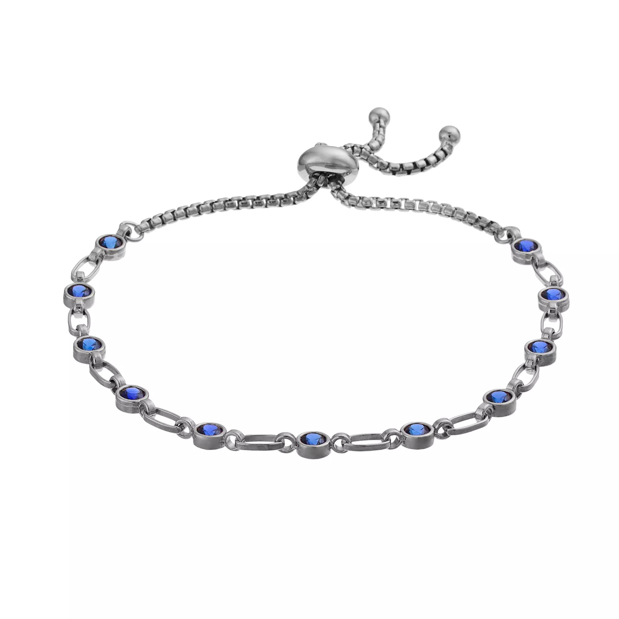 Kristen Kesho Sterling Silver Lab-Created Sapphire Tennis Adjustable Bolo Bracelet, Women's, Size: 9.50 Product Image
