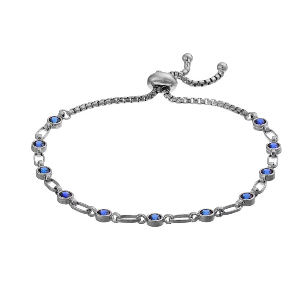 Kristen Kesho Sterling Silver Lab-Created Sapphire Tennis Adjustable Bolo Bracelet, Women's, Size: 9.50 Product Image