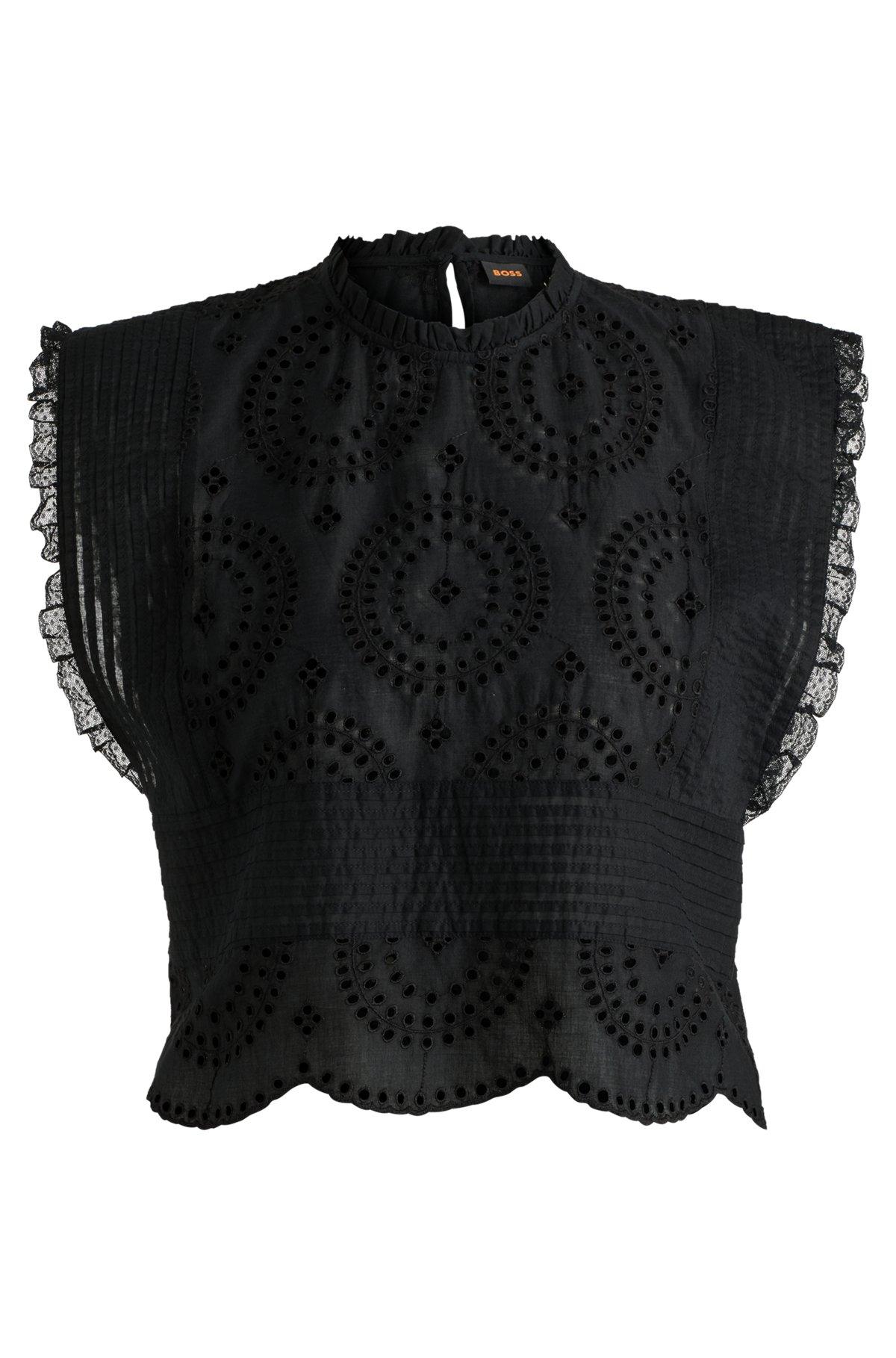 Regular-fit blouse in cotton broderie with pleat details Product Image