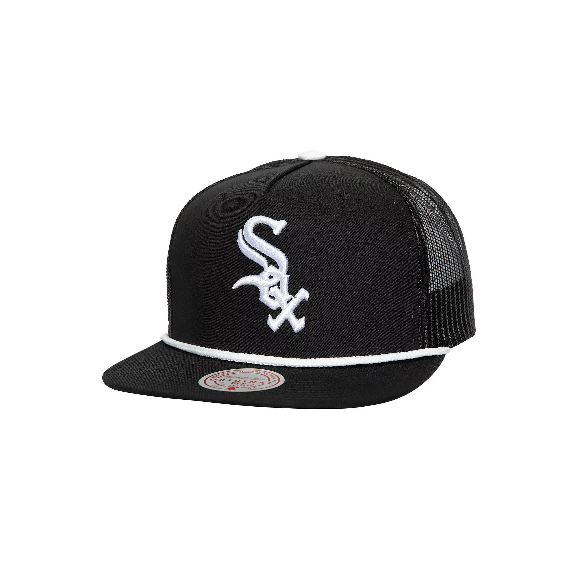 Men's Mitchell & Ness Black Chicago White Sox Rope Trucker Snapback Hat Product Image