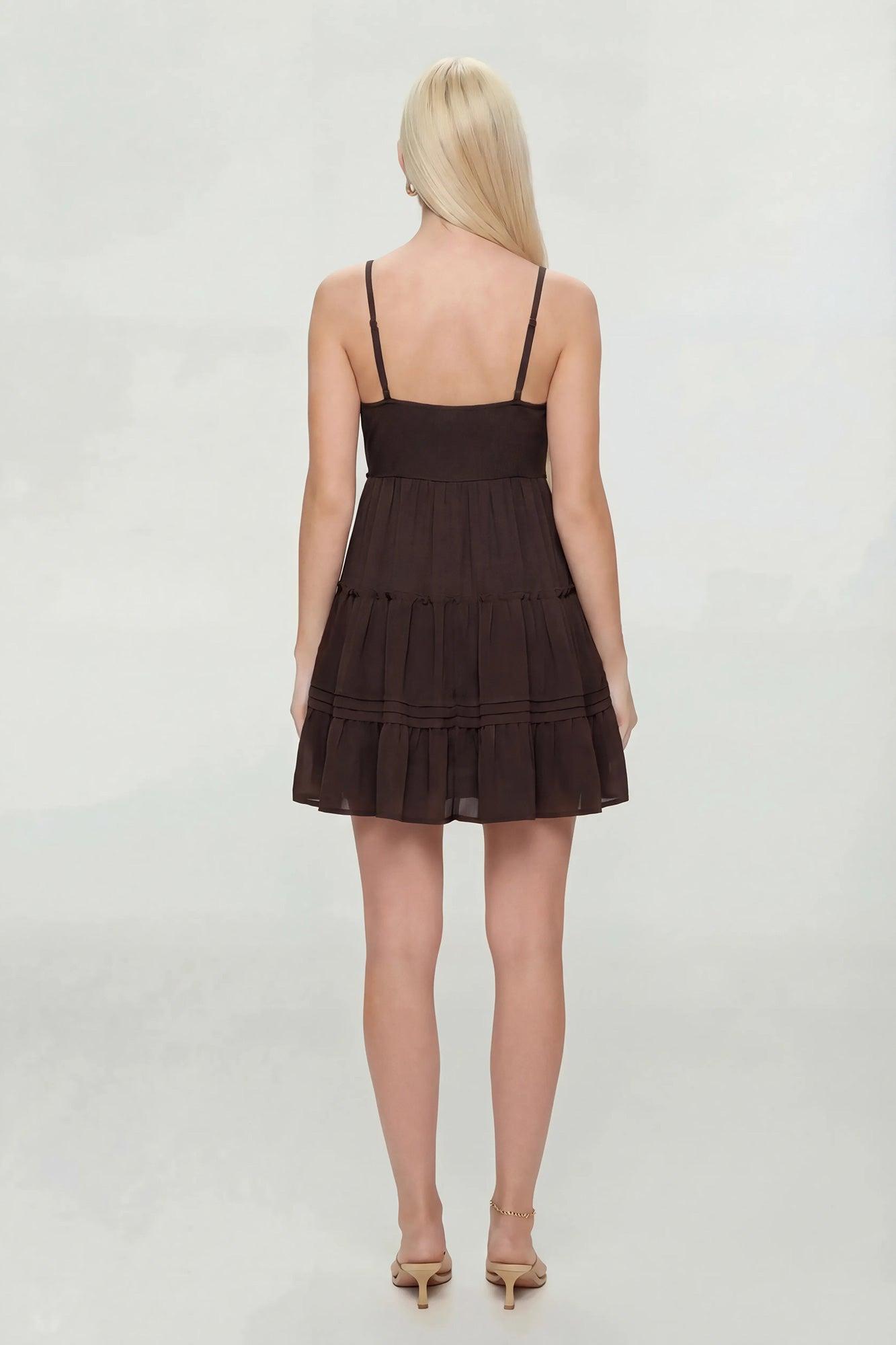 Floral Embroidered V-Neck Tiered Mini Dress Female Product Image